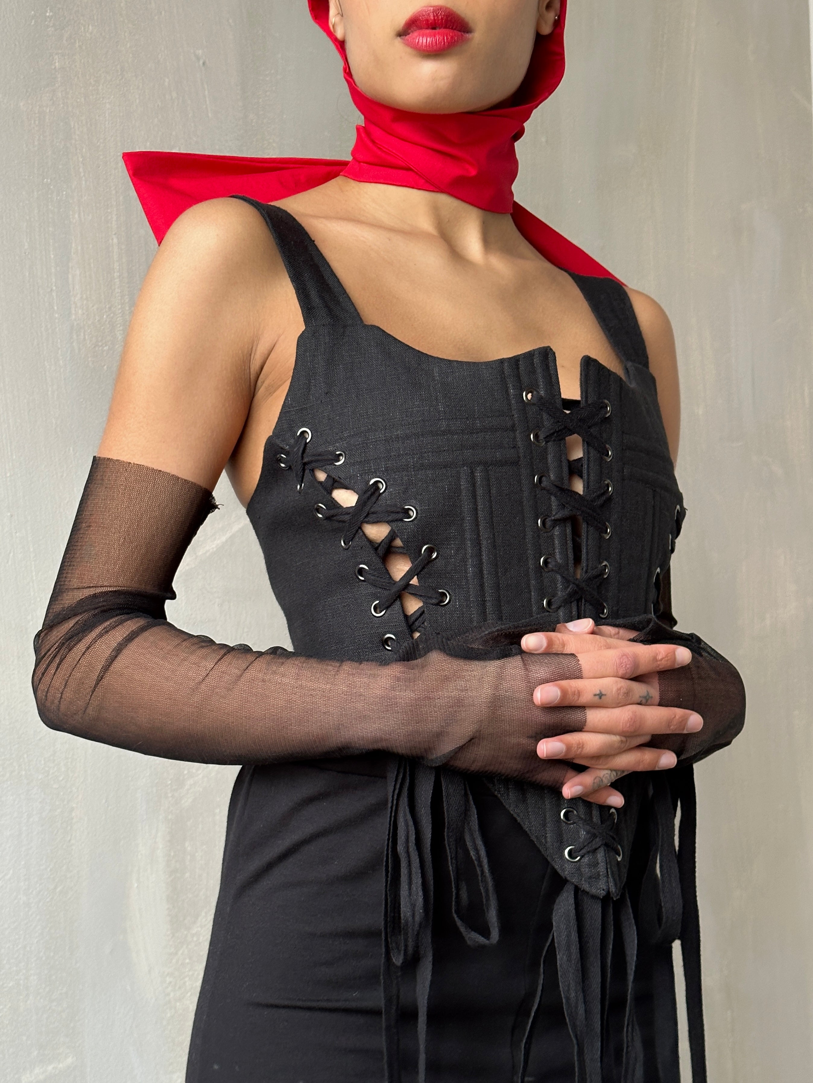 FW'24: Silk Fingerless Opera Gloves in Black (Pre-Order)