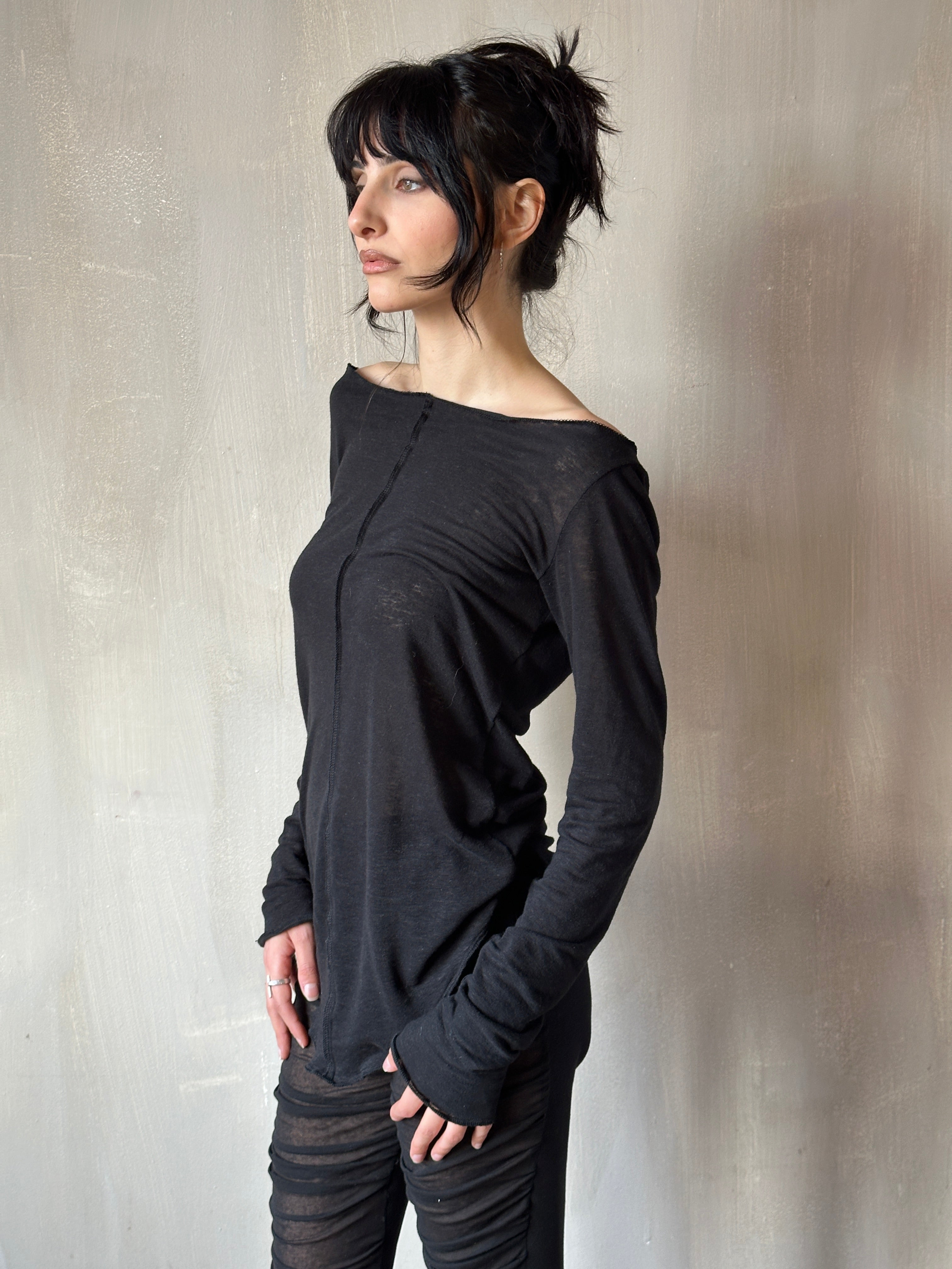 Winter '25 Reverse Seam Boat Neck Tunic in Black Linen (Pre-Order)