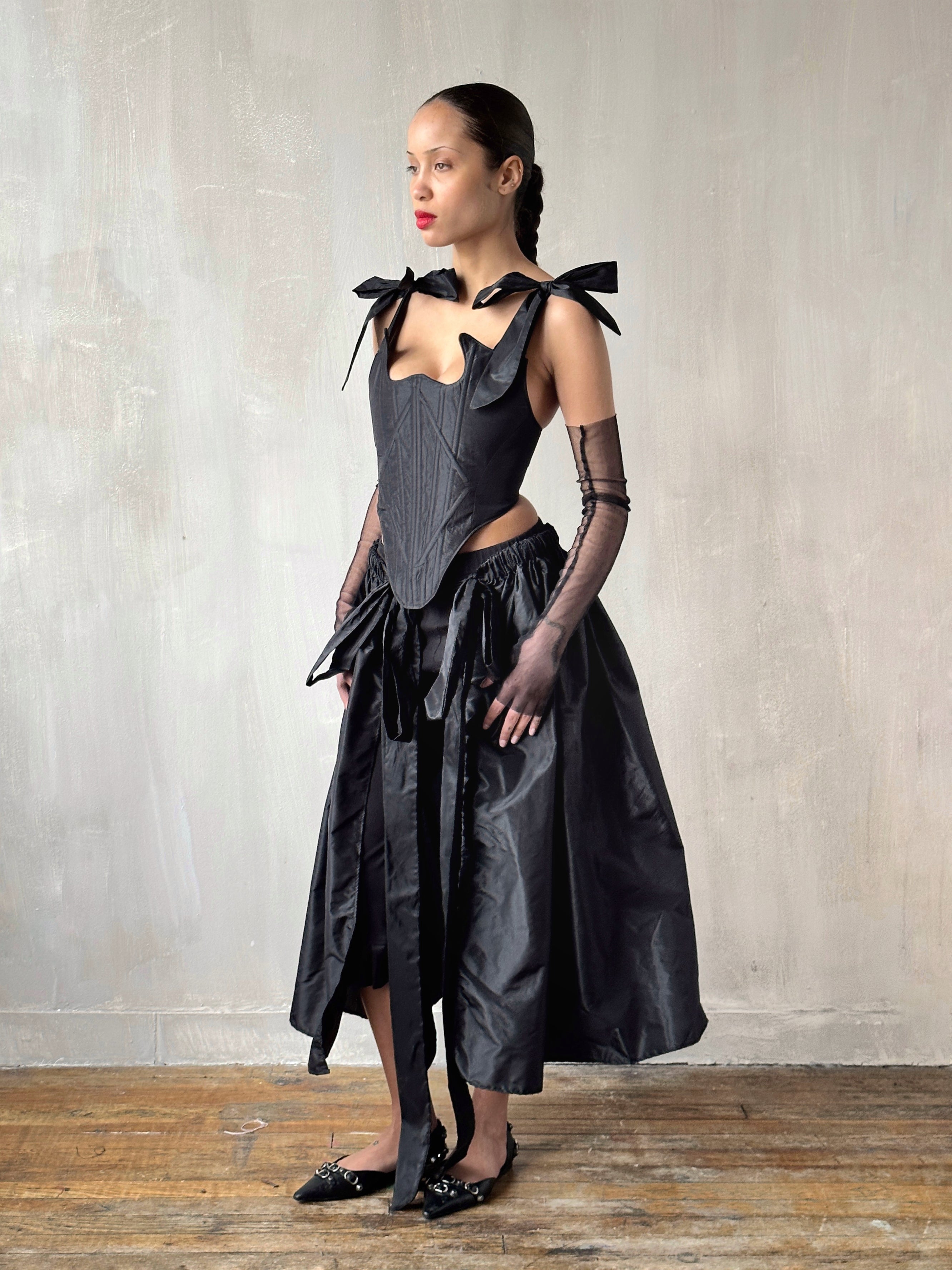 Spring '24 Diamond Demon Stays and Skirt in Black Silk (Limited Edition)