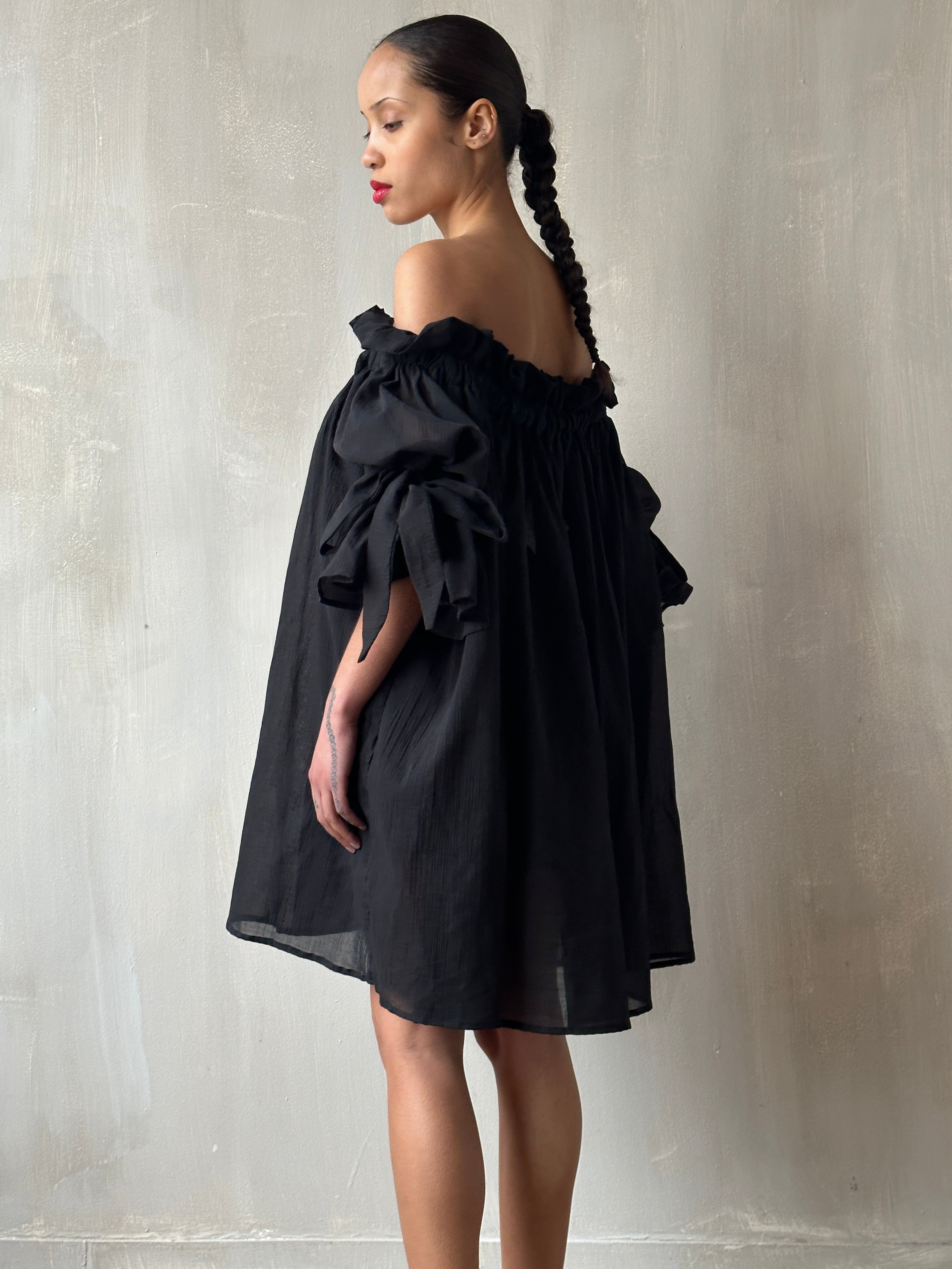 Paperbag Tunic in Black Cotton Voile (Made-to-Order)