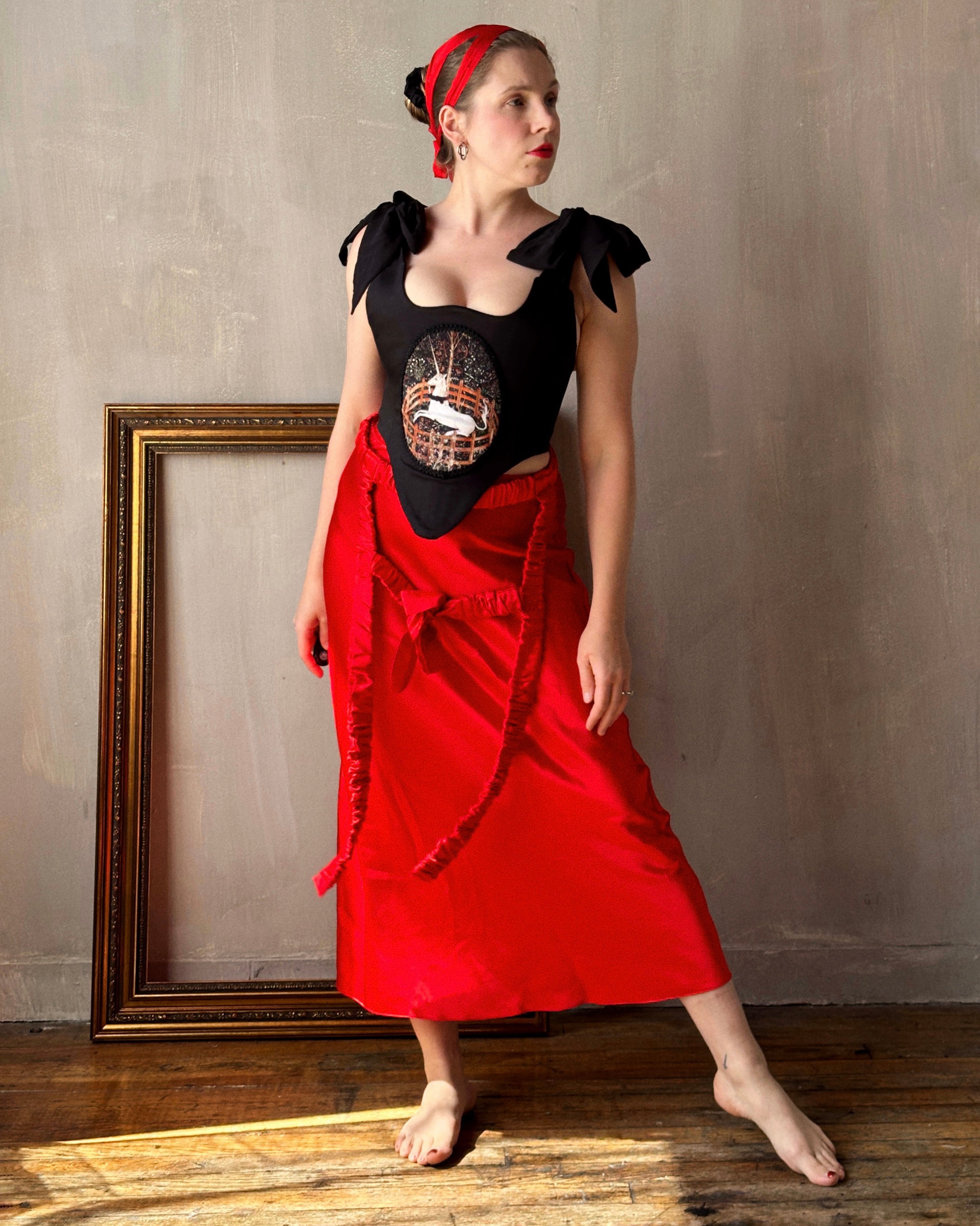 Bias Cut Red Slip Skirt (Made-to-Order)