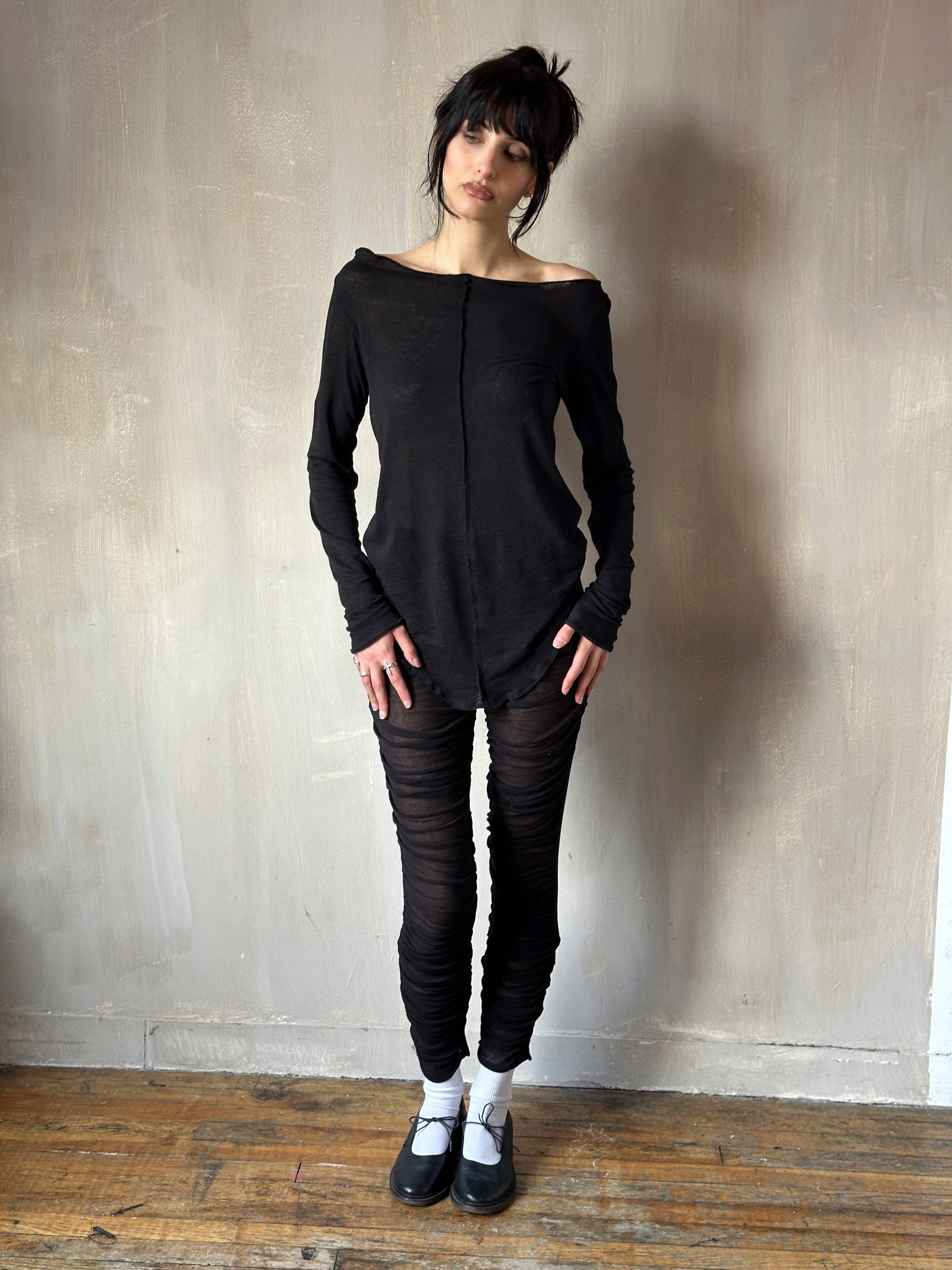 Winter '25 Reverse Seam Boat Neck Tunic in Black Linen (Pre-Order)