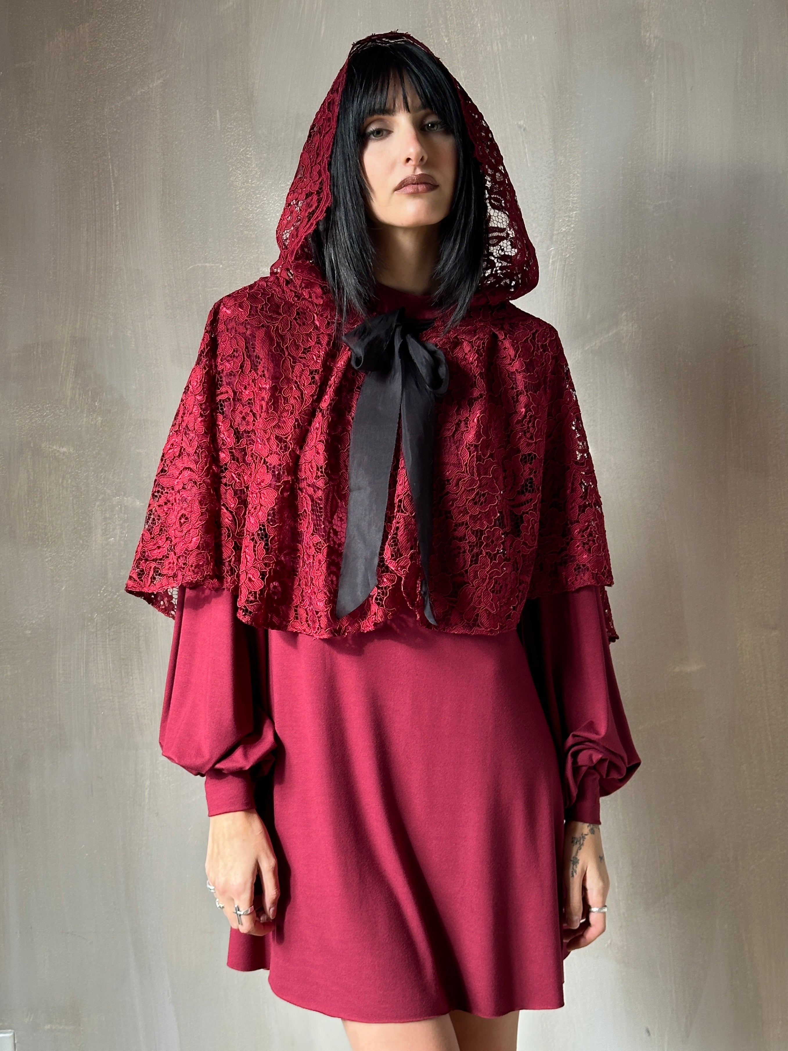 Holiday ‘24: Hooded Capelet in Mourning Lace, Sanguine (Pre-Order)