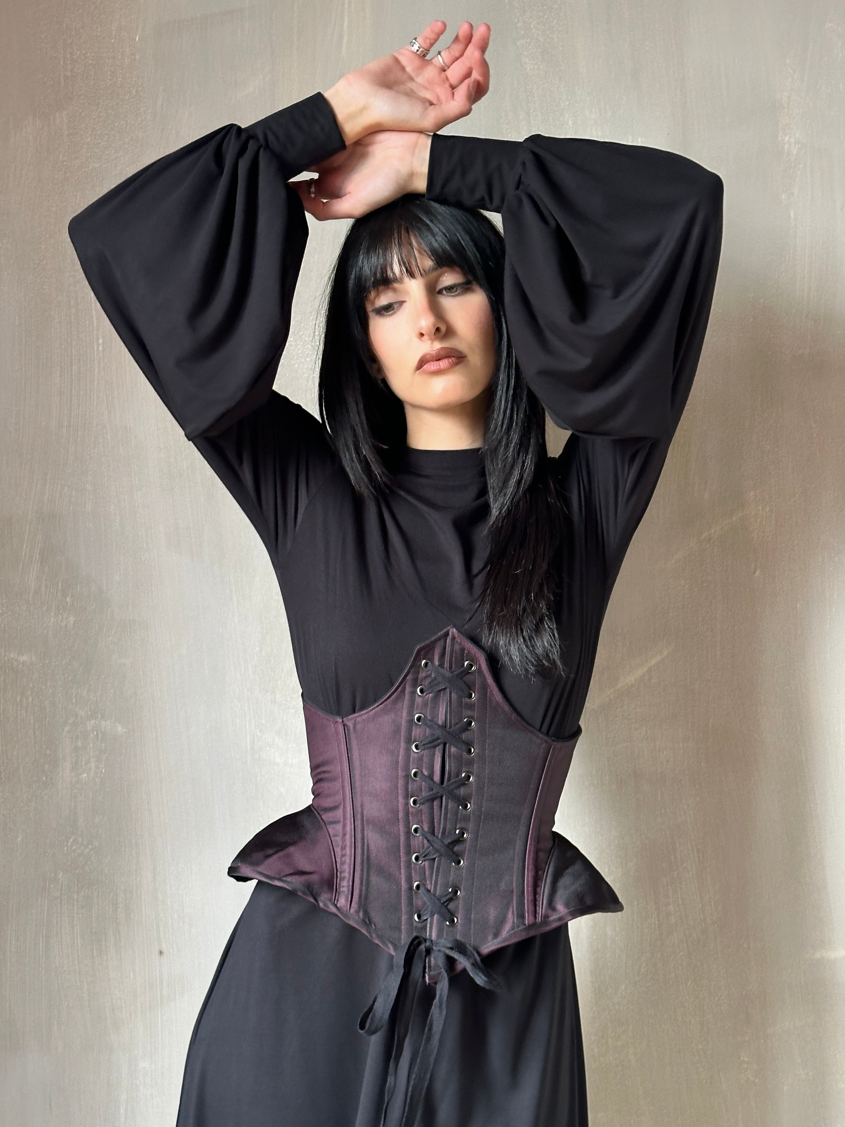 Holiday '24: Underbust Pannier Corset in Black-Purple Silk (Pre-Order)