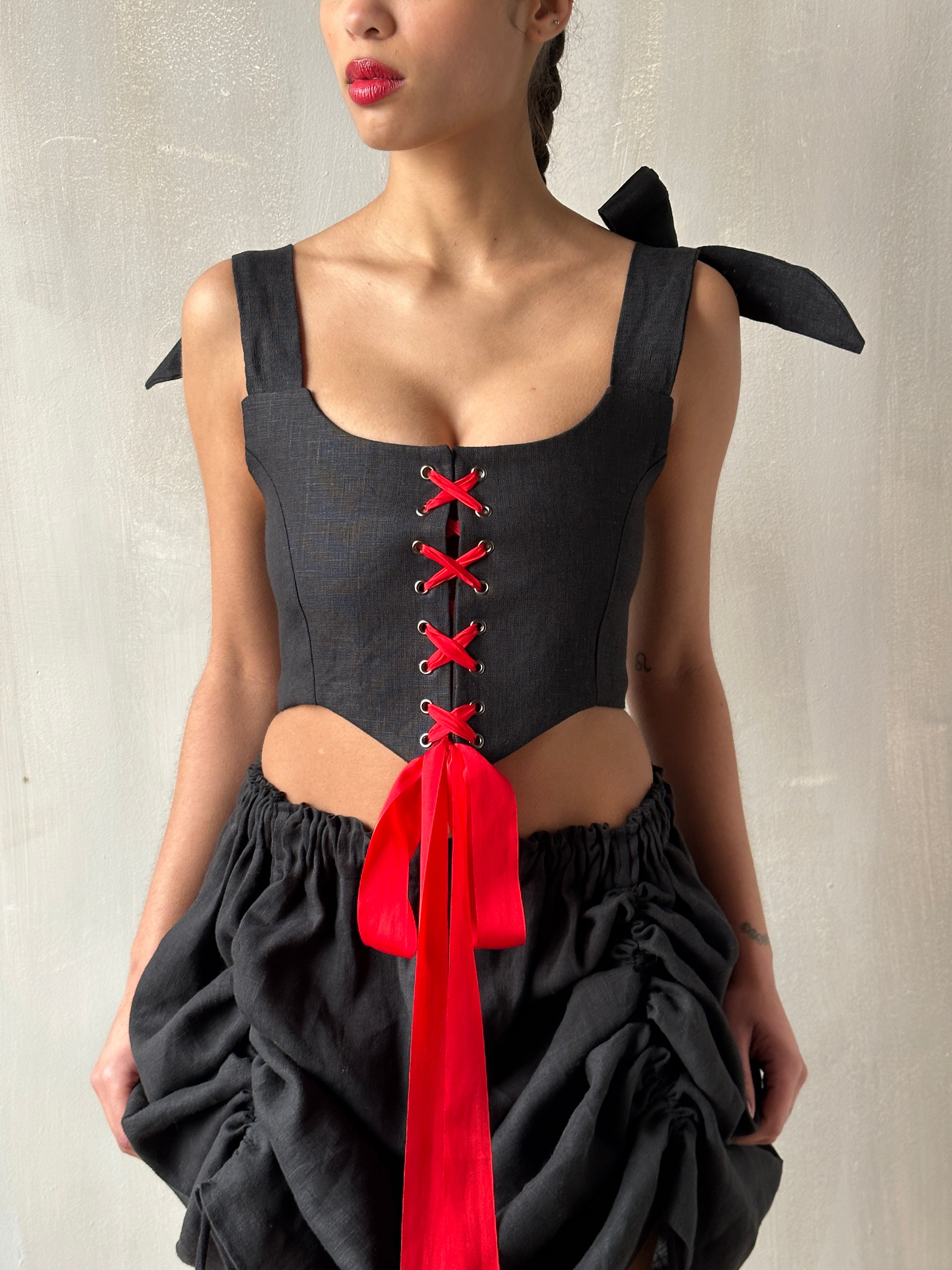 Corset Vest in Black Baltic Linen