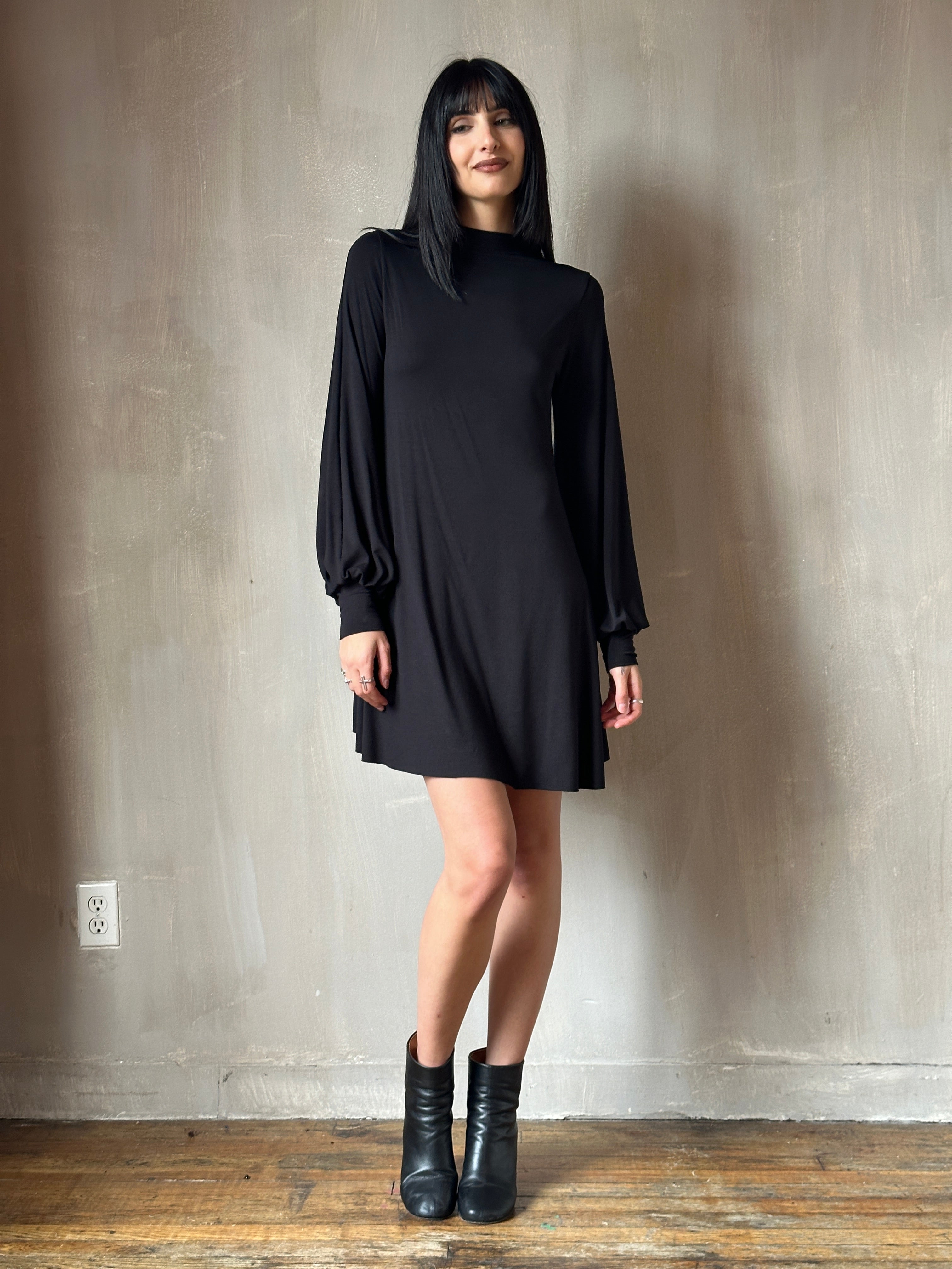 Holiday '24: Bishop Sleeve Mini Dress in Black (Pre-Order)