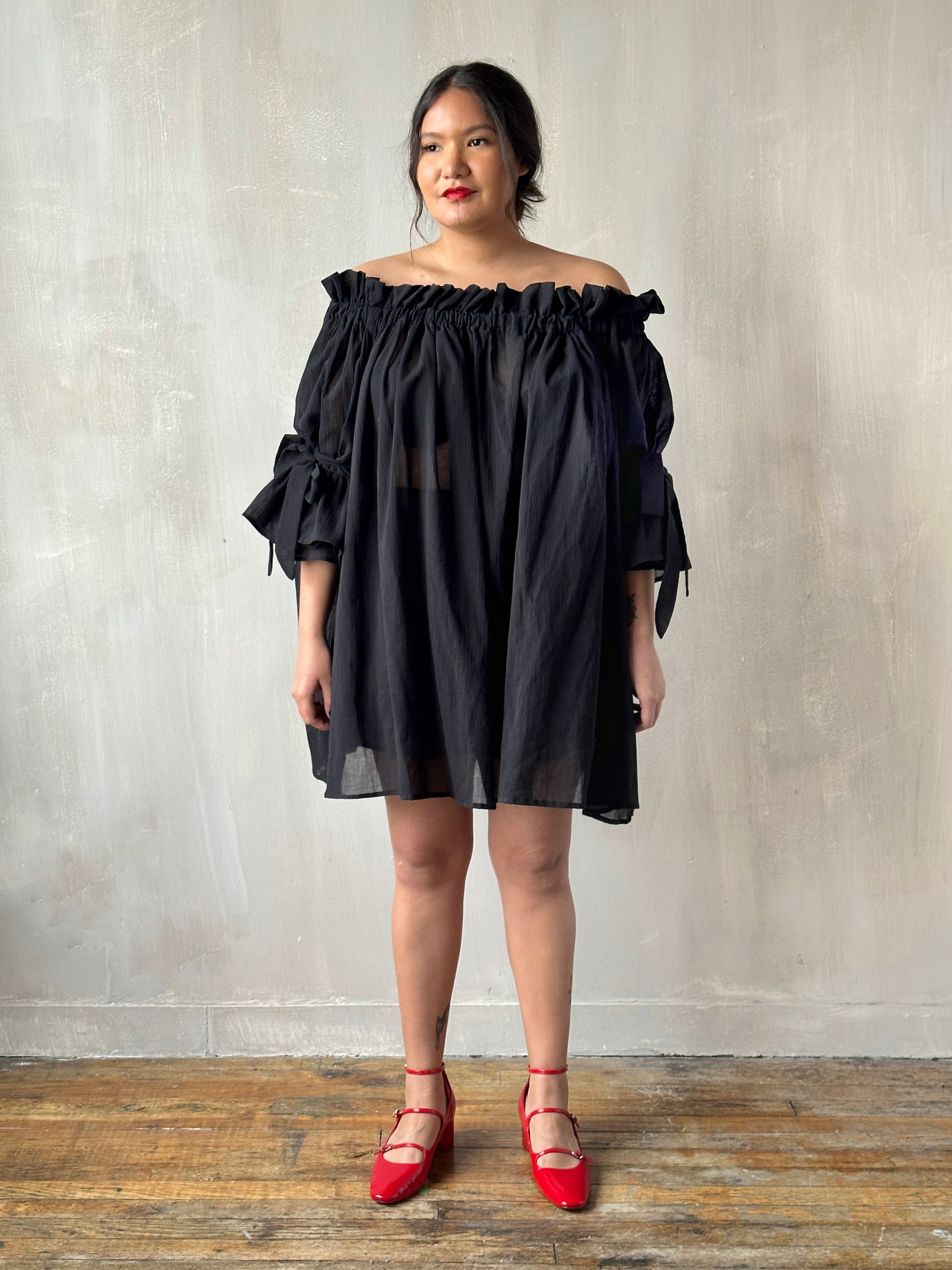 Paperbag Tunic in Black Cotton Voile (Made-to-Order)