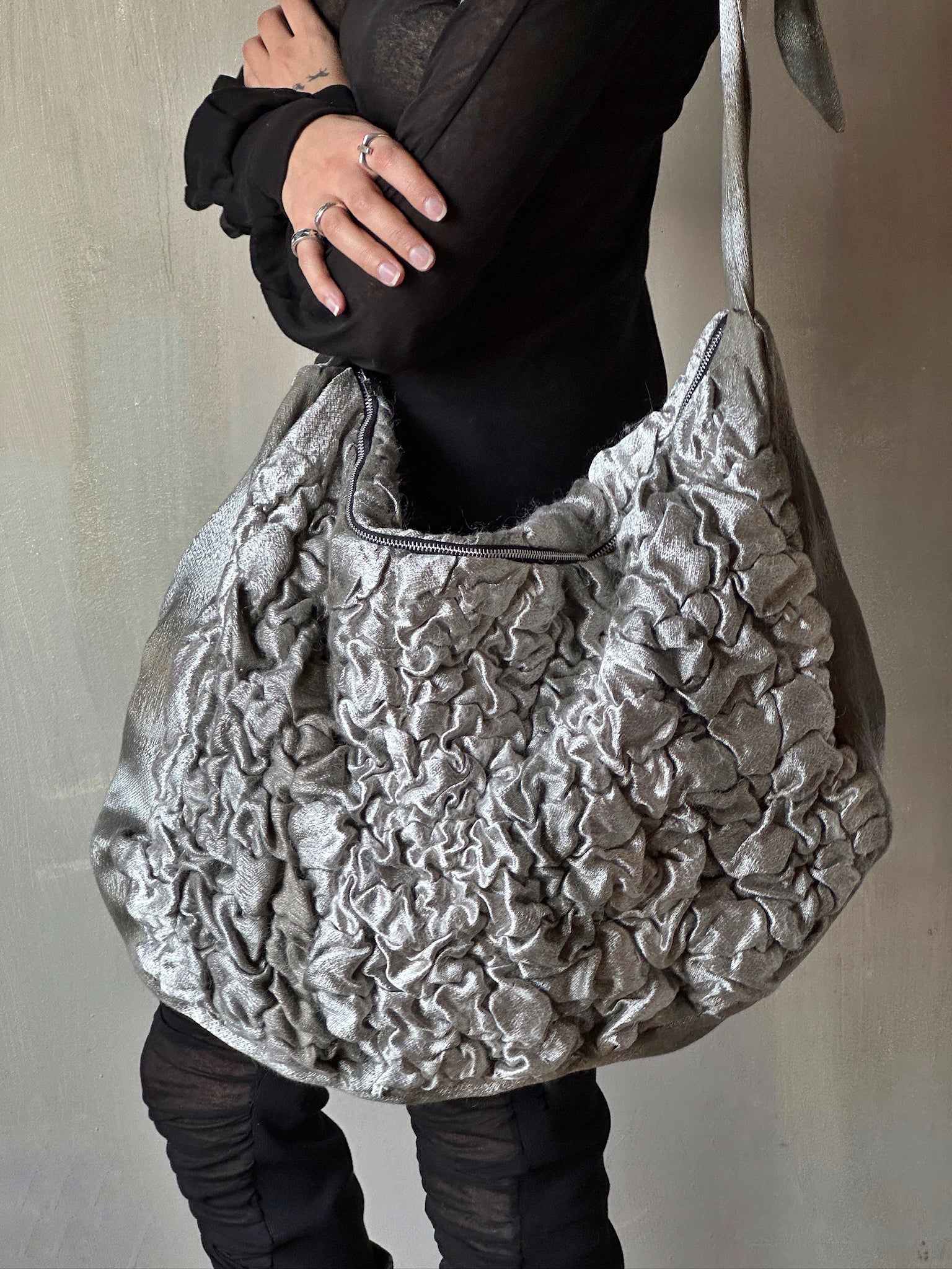 Winter '25 Chaos-Quilted Crossbody Tote in Silver (Pre-Order, Limited Edition)