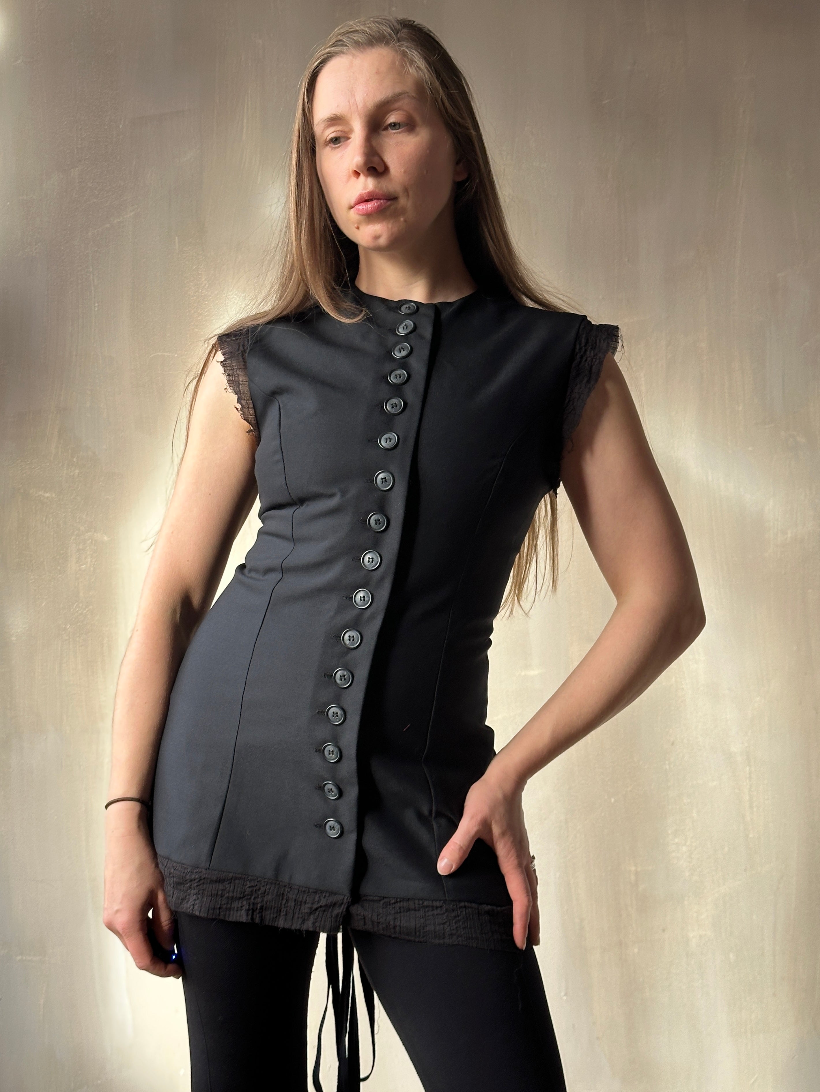 FW'24: Long Button-Front Tails Vest in Wool(Pre-Order)