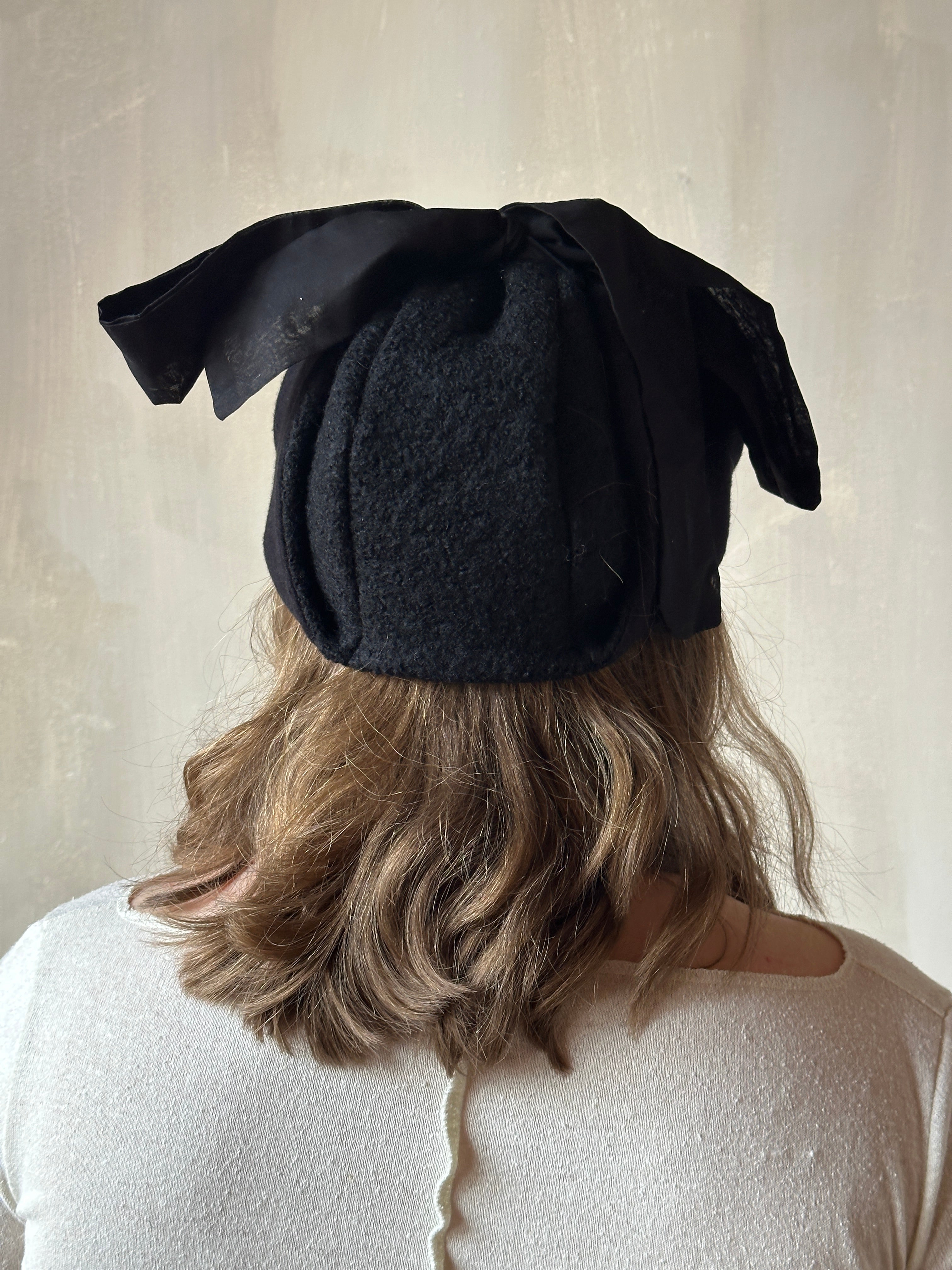 Winter '25 Spangenhelm Toque in Black Wool with ties (Pre-Order)