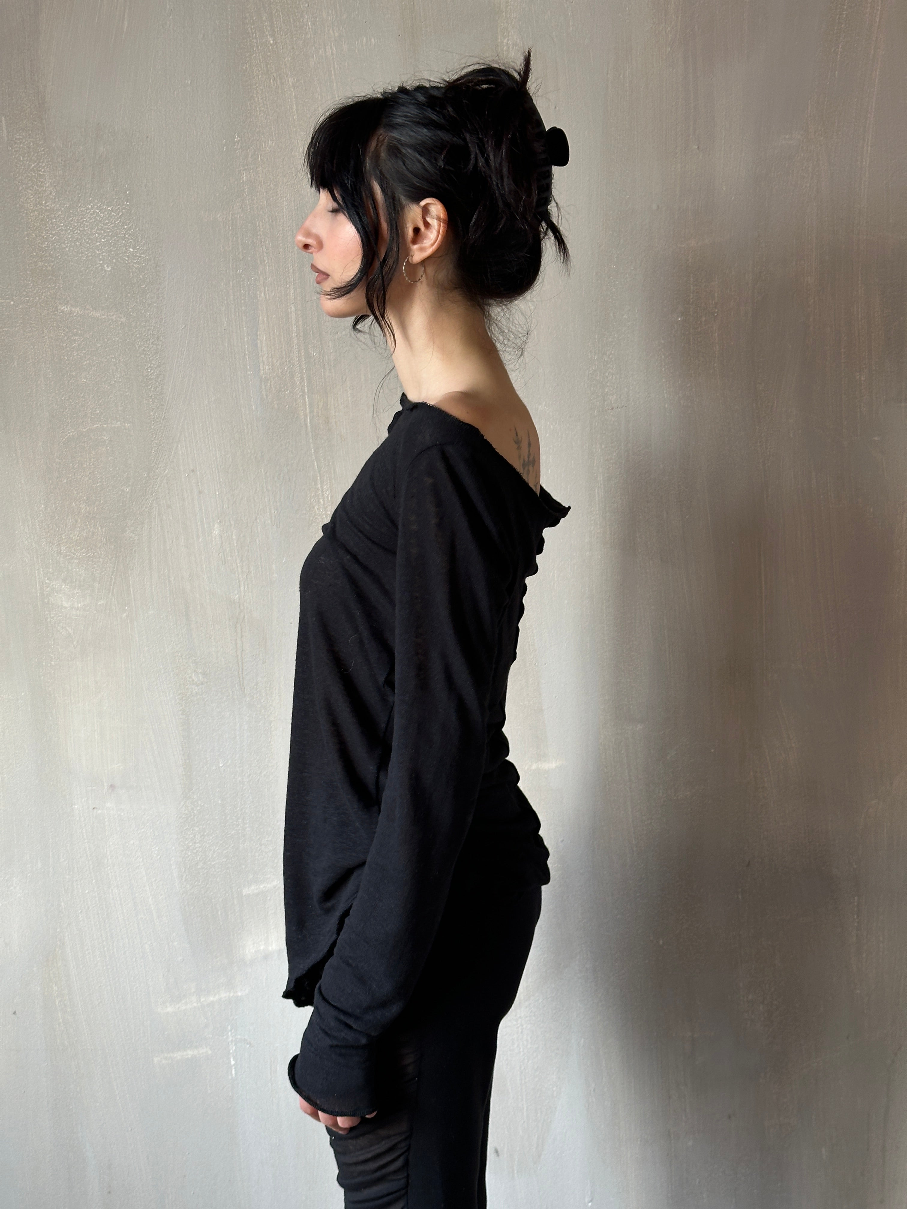 Winter '25 Reverse Seam Boat Neck Tunic in Black Linen (Pre-Order)