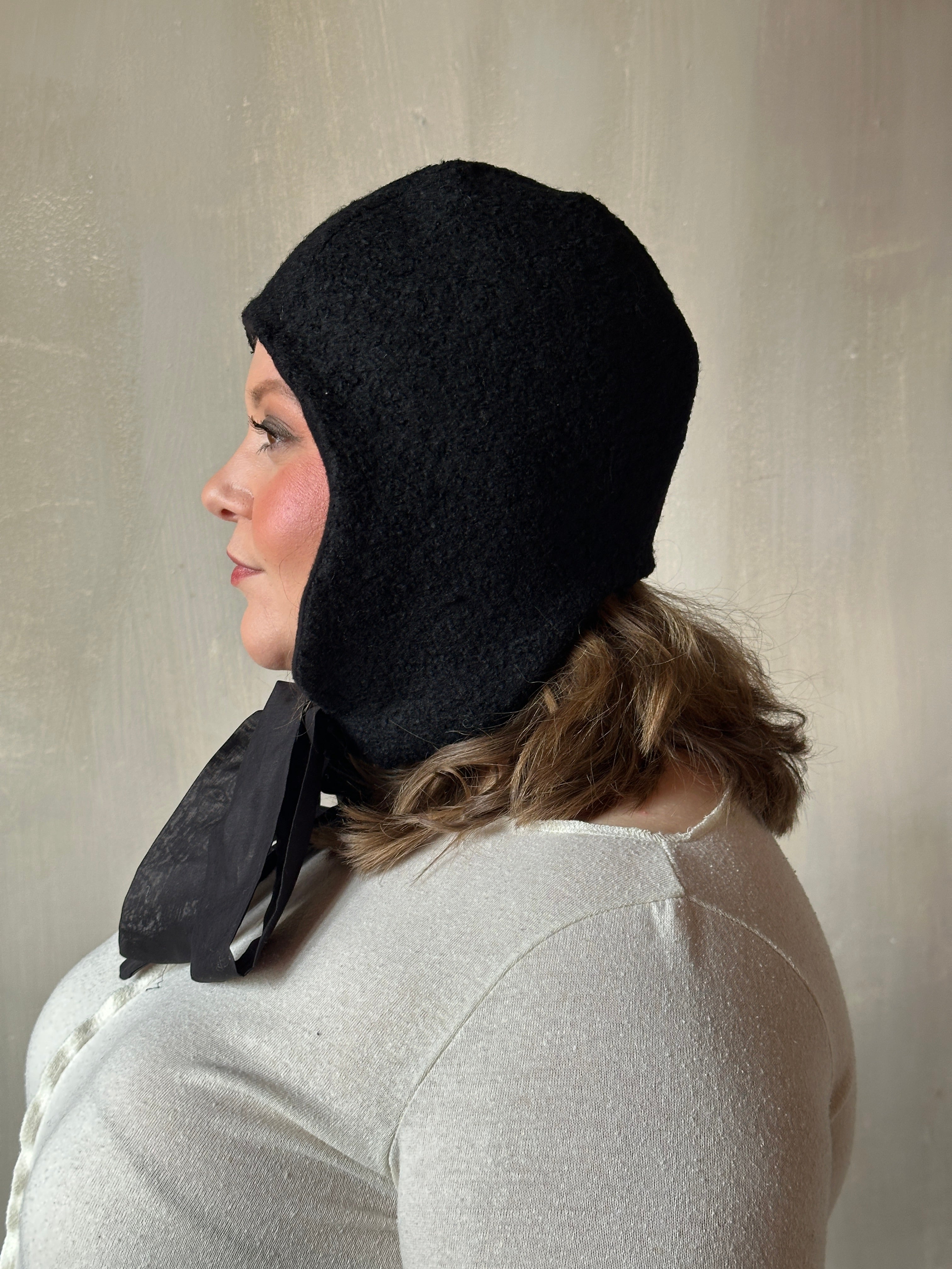 Winter '25 Spangenhelm Toque in Black Wool with ties (Pre-Order)