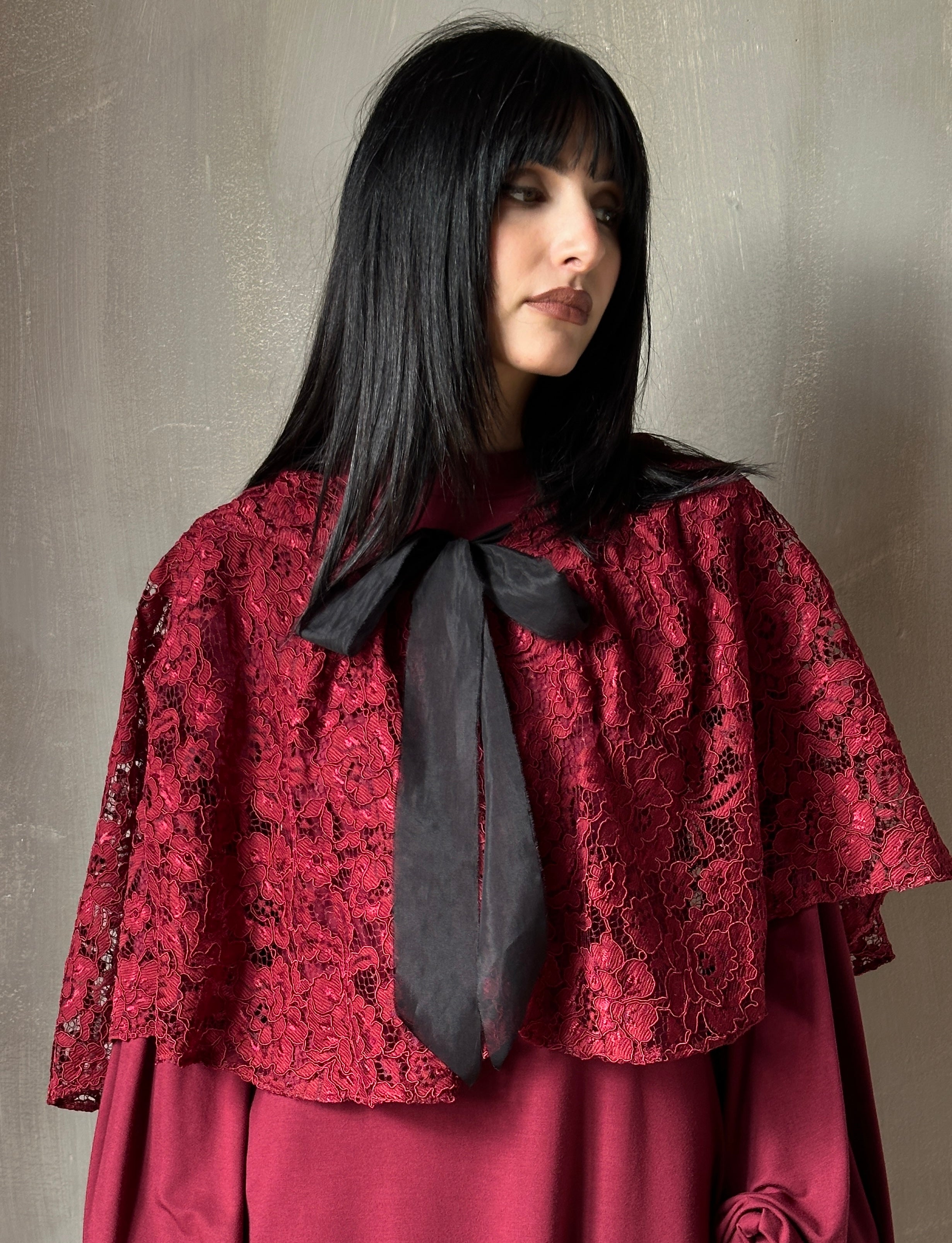 Holiday ‘24: Hooded Capelet in Mourning Lace, Sanguine (Pre-Order)