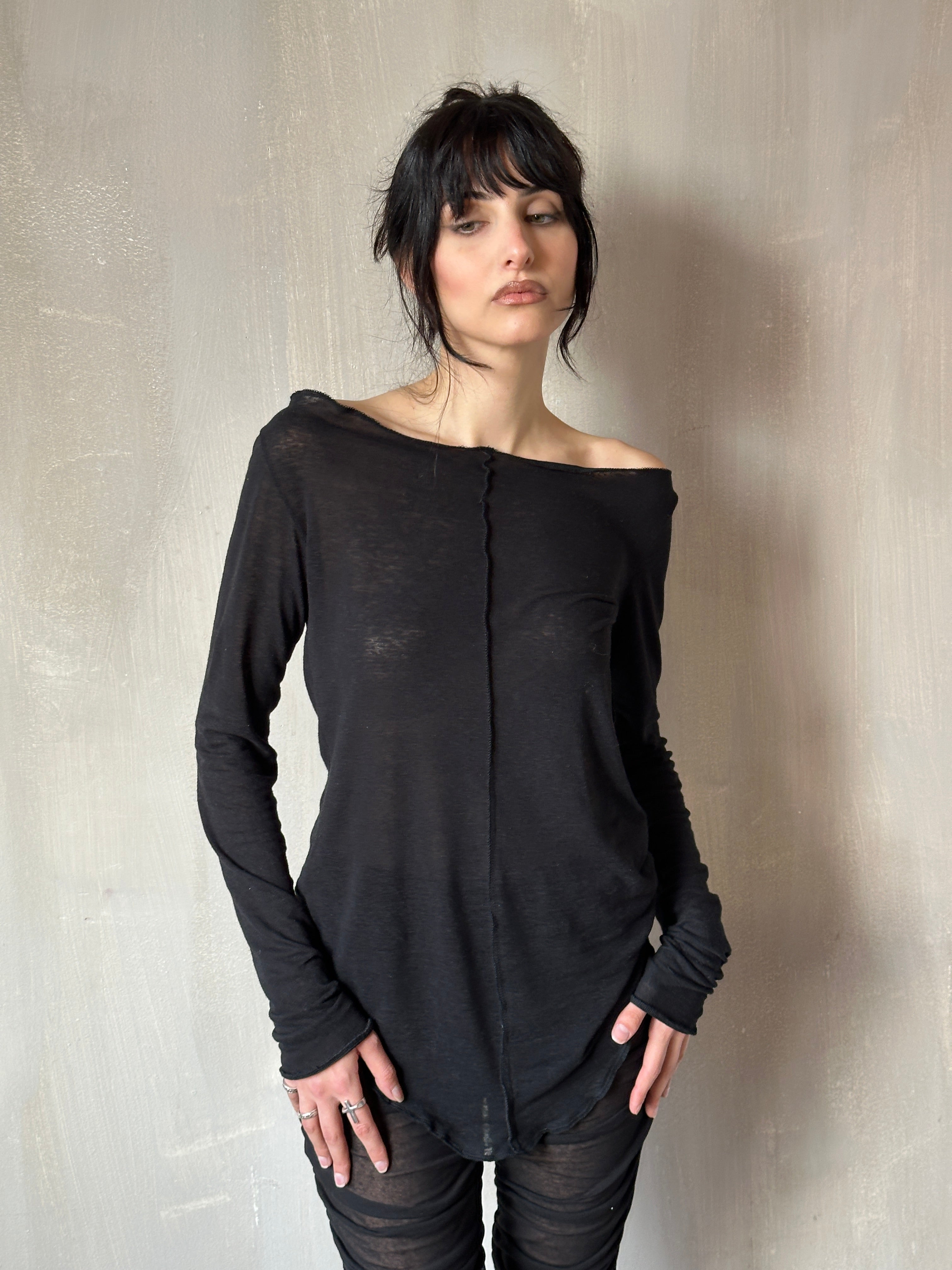 Winter '25 Reverse Seam Boat Neck Tunic in Black Linen (Pre-Order)