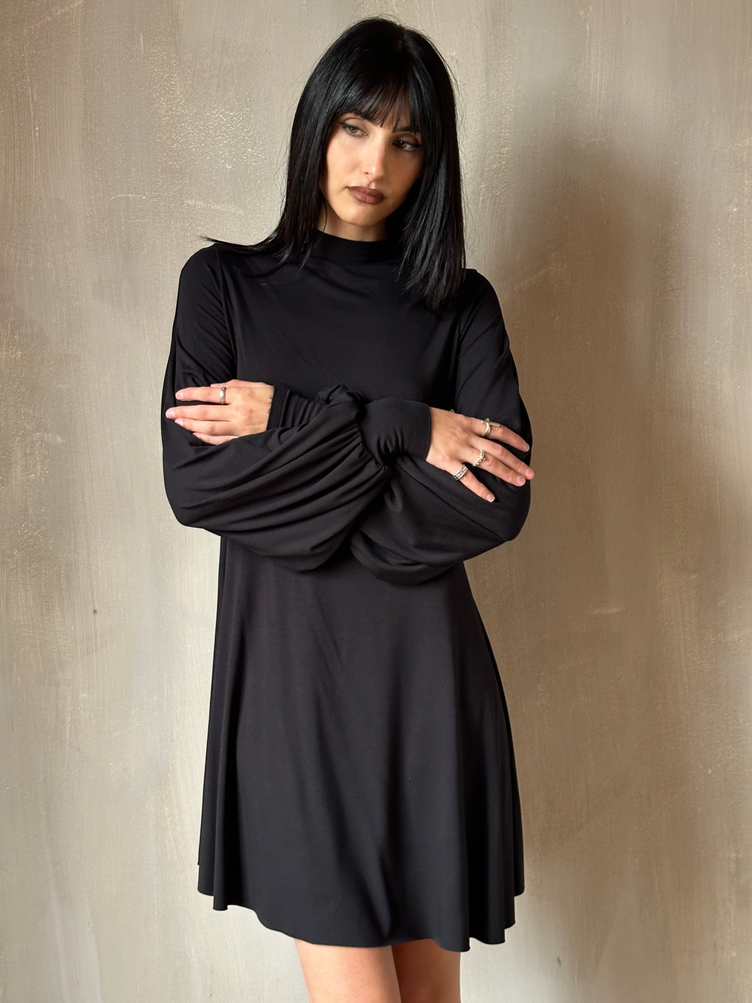 Holiday '24: Bishop Sleeve Mini Dress in Black (Pre-Order)