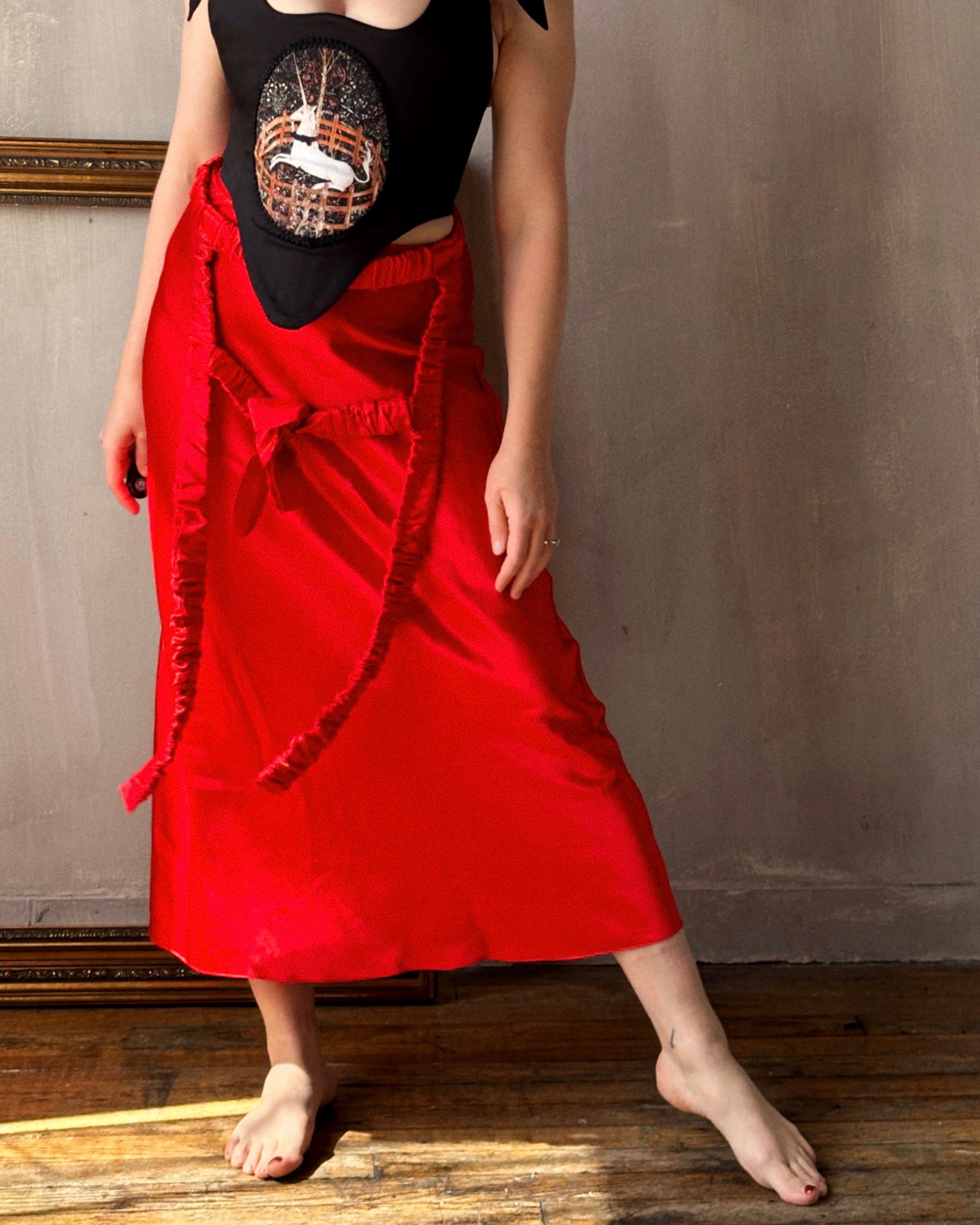 Bias Cut Red Slip Skirt (Made-to-Order)