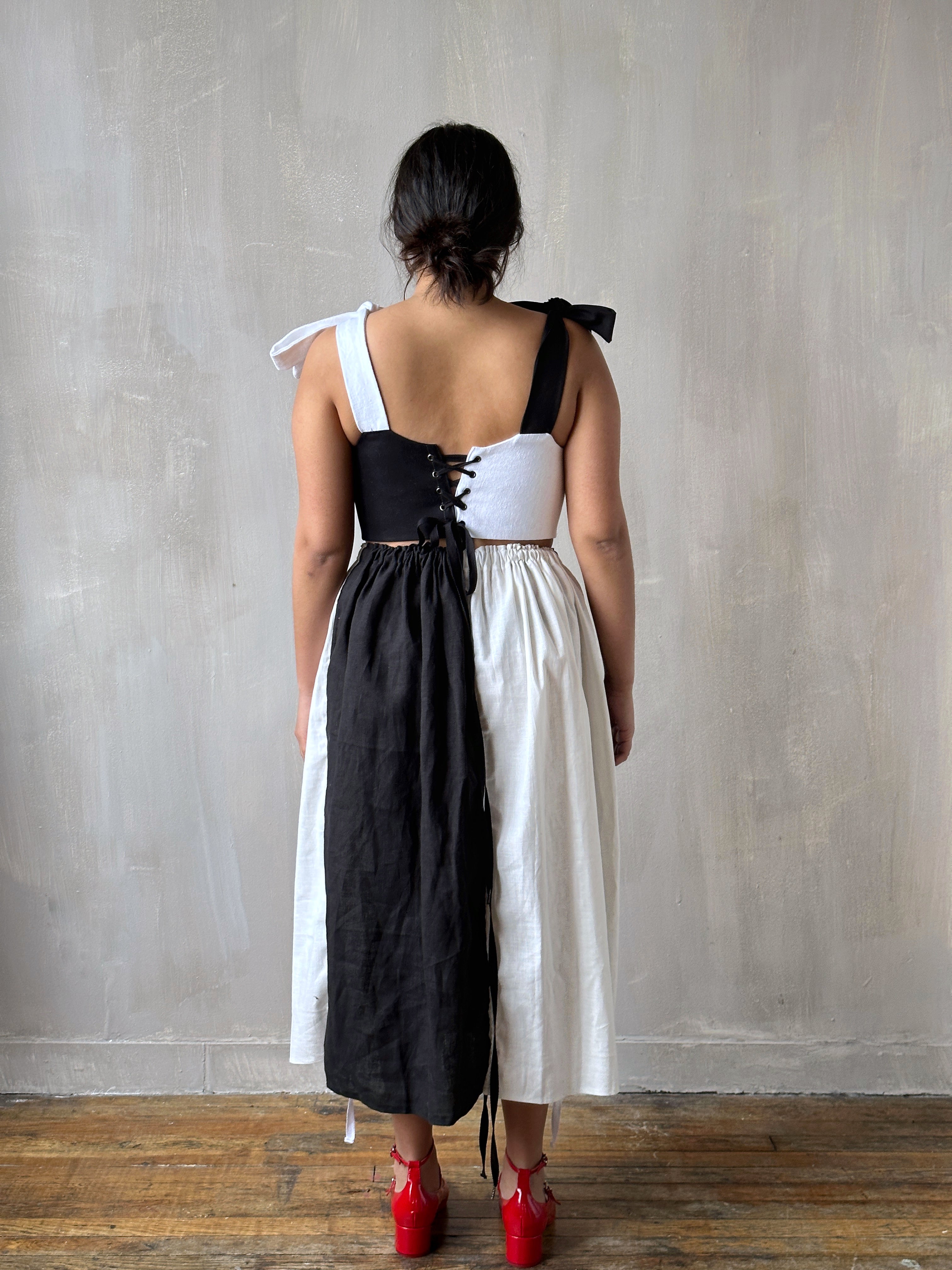 Duo-Tone Four-Way Drawstring Skirt in Linen (Made-To-Order)