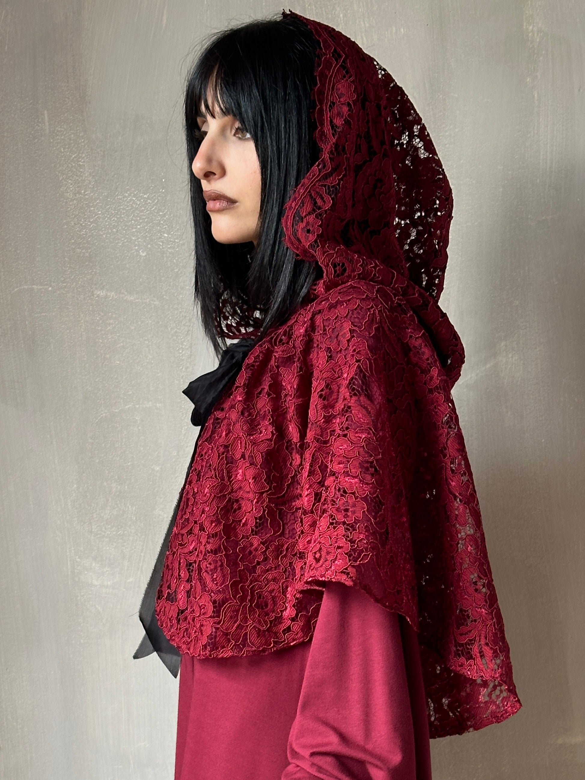 Holiday ‘24: Hooded Capelet in Mourning Lace, Sanguine (Pre-Order)