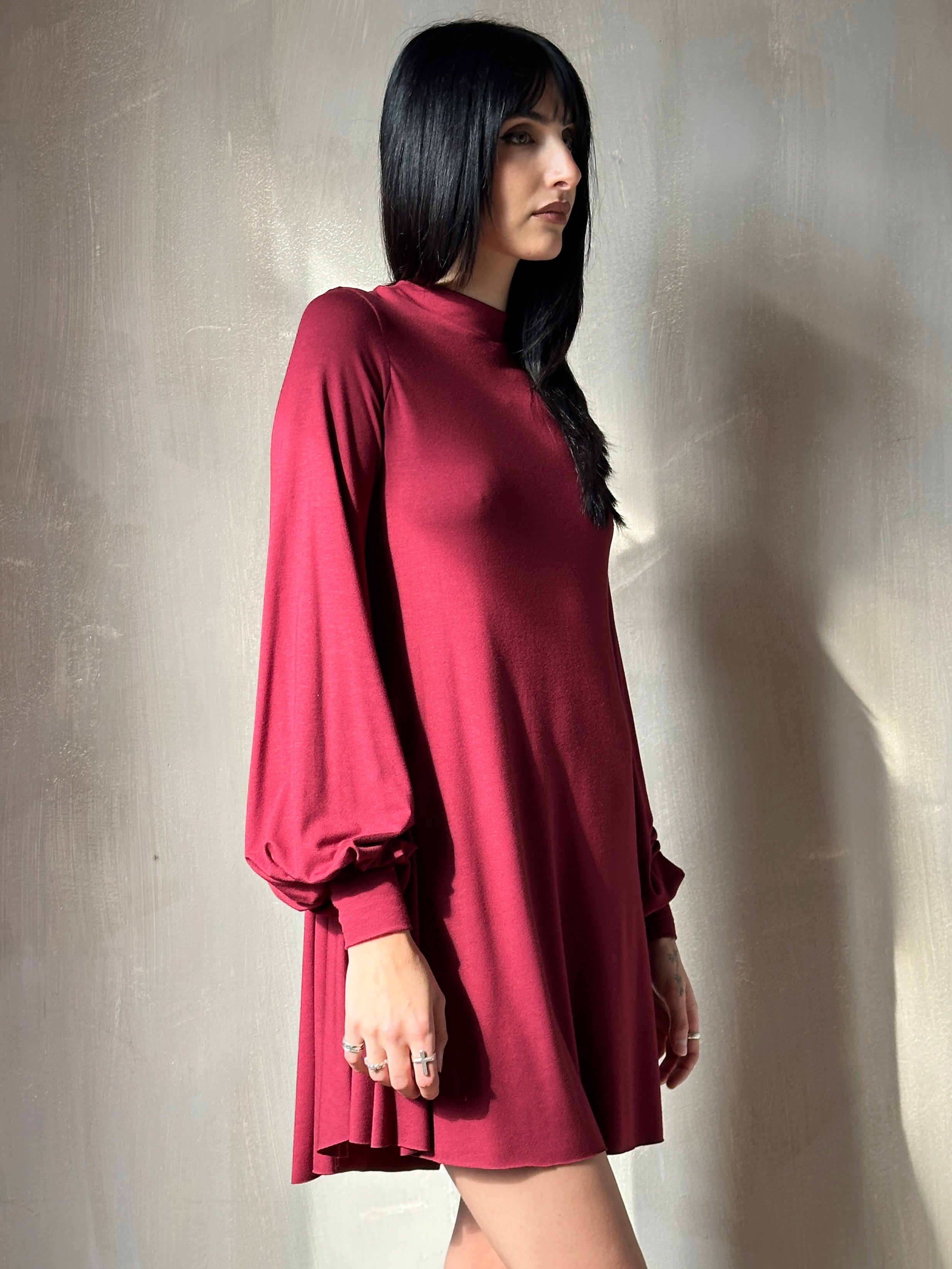 Holiday '24: Bishop Sleeve Mini Dress in Blood Red (Pre-Order)