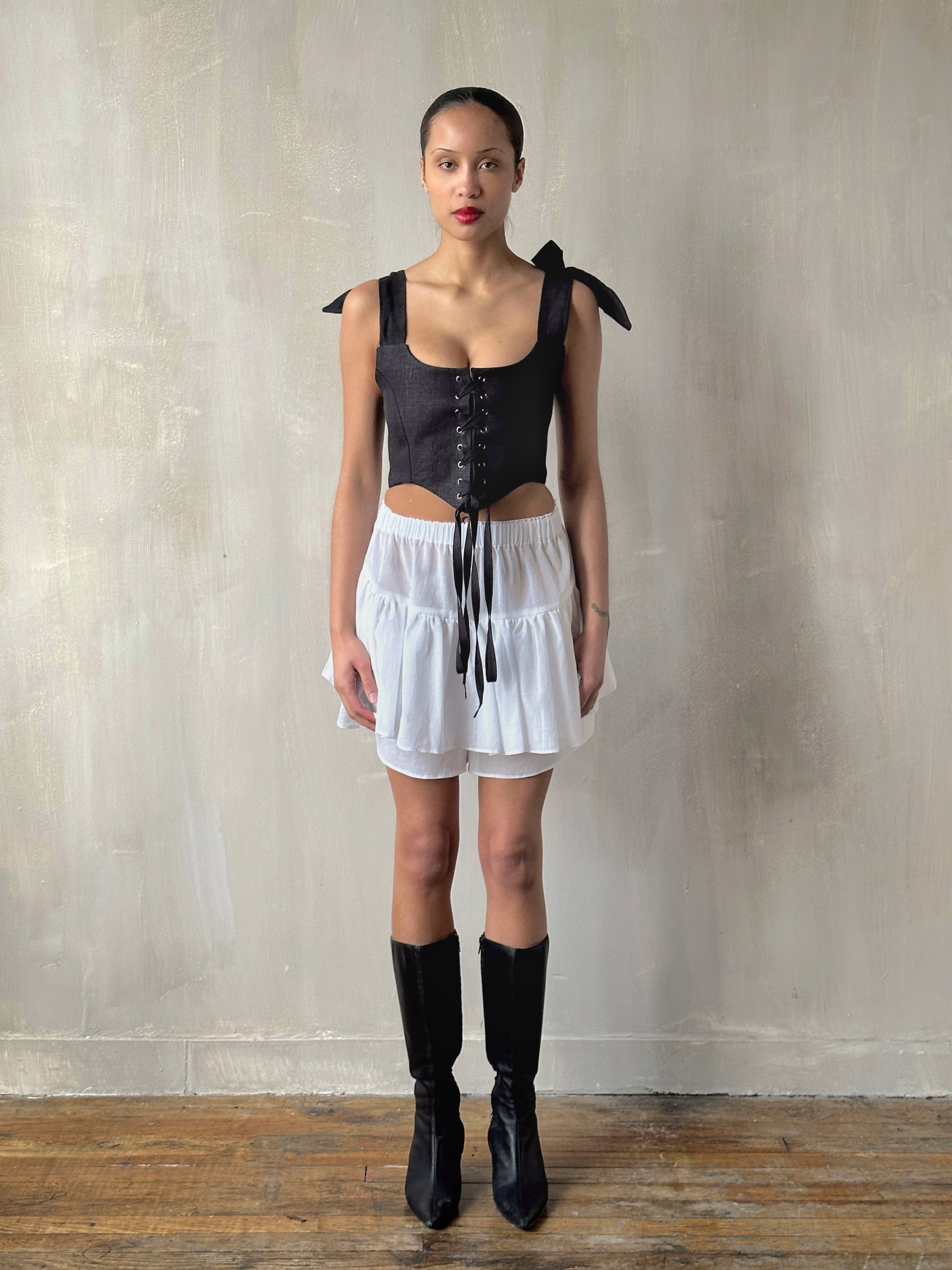 Corset Vest in Black Baltic Linen