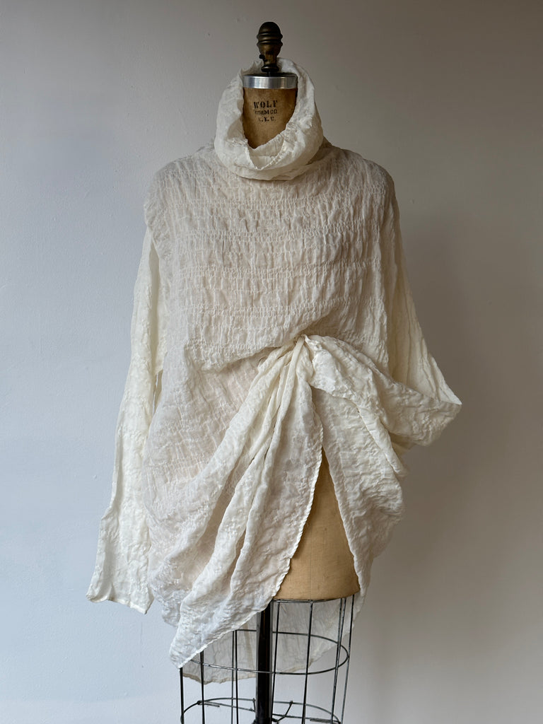 Sample Sale: High Collar Tunic in Cream Crinkled Cotton (All Sizes ...