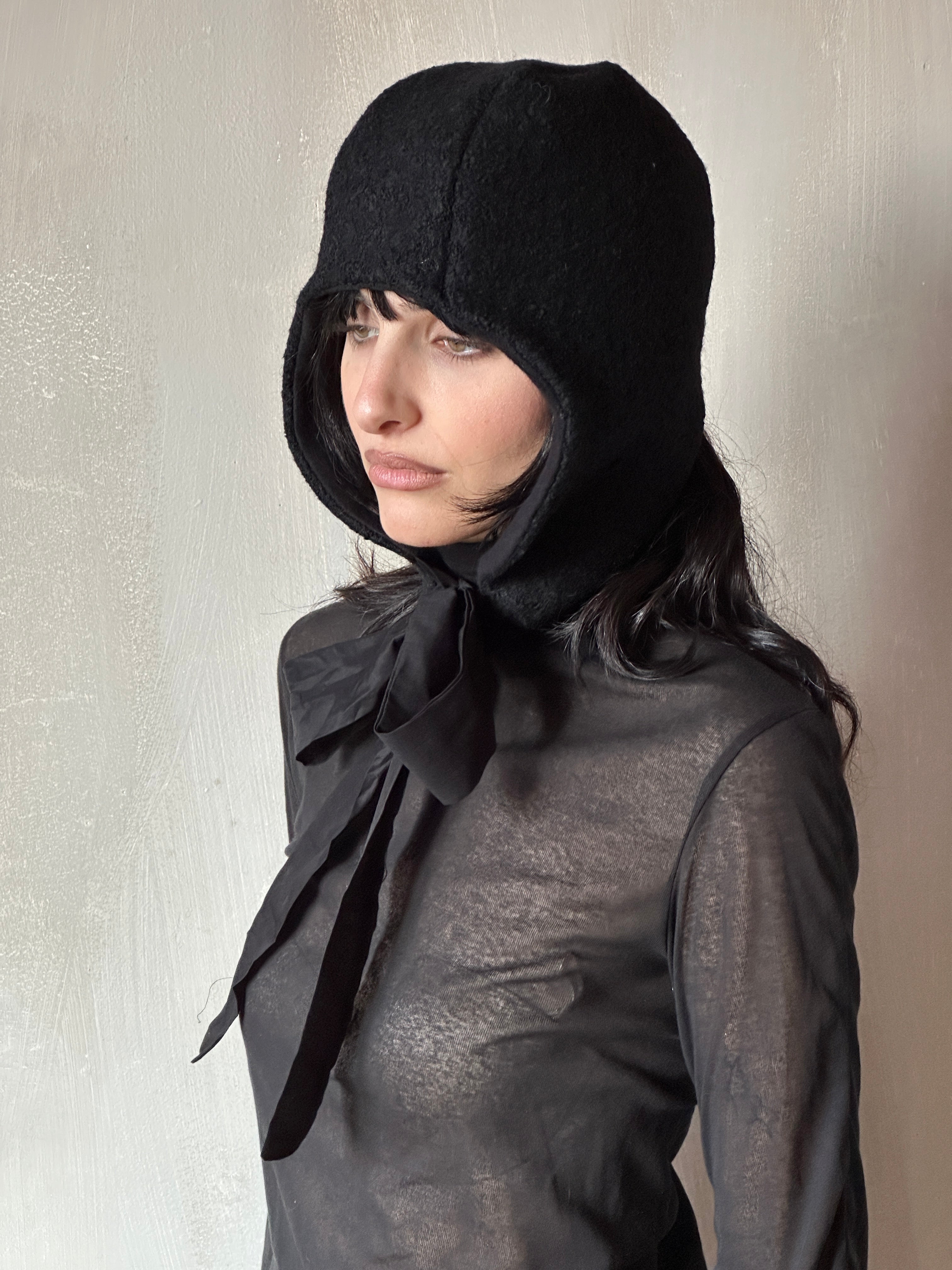 Winter '25 Spangenhelm Toque in Black Wool with ties (Pre-Order)