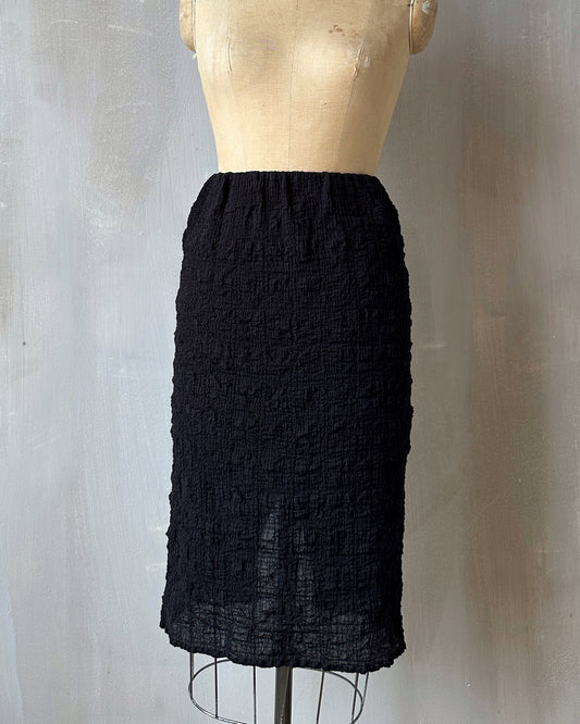 Sample Sale: Column Skirt in Black Crinkled Cotton (Size III)