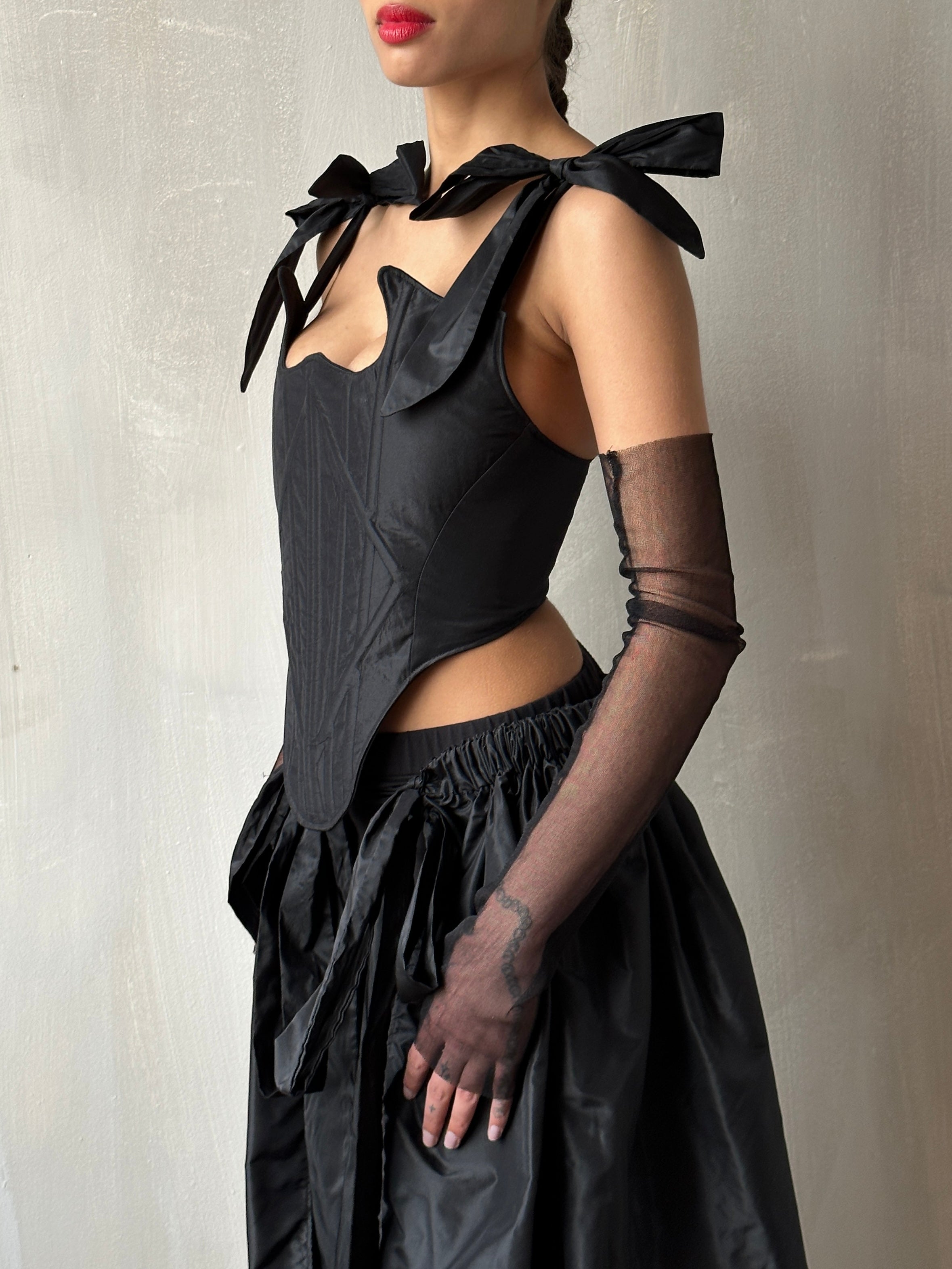 Spring '24 Diamond Demon Stays and Skirt in Black Silk (Limited Edition)