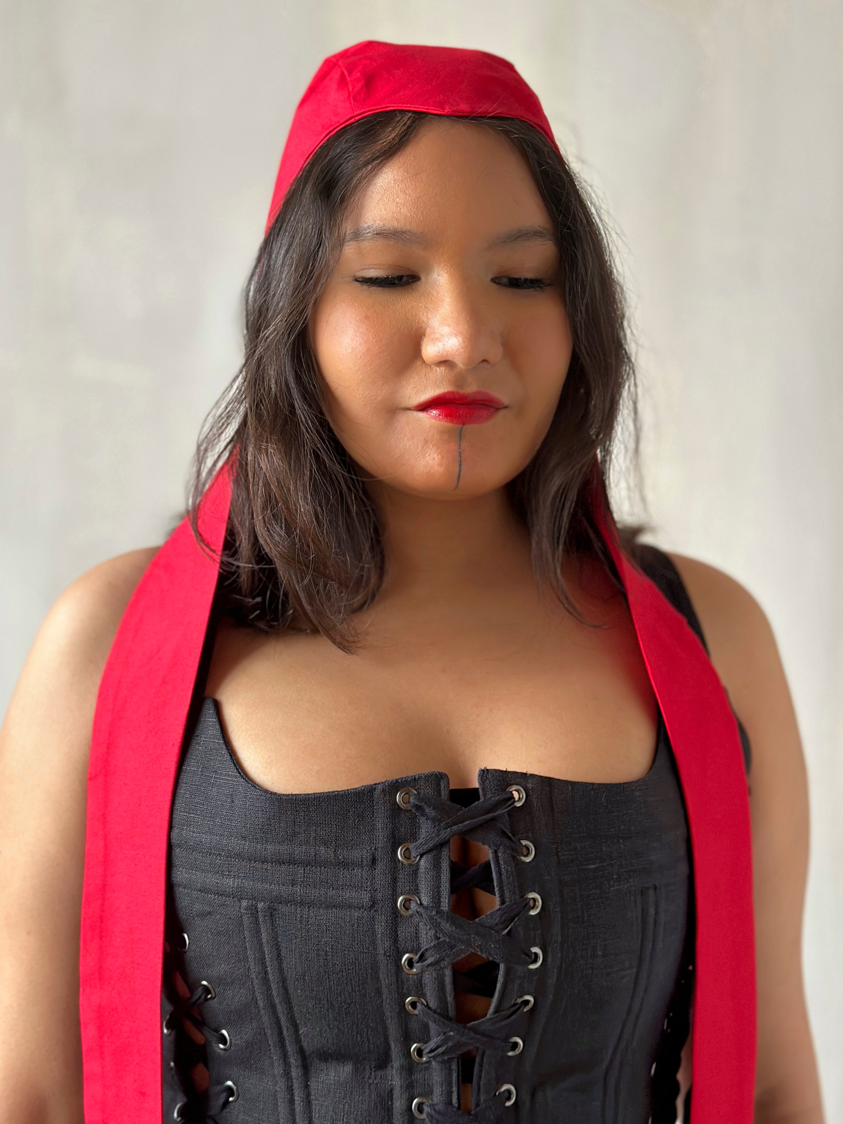 Triple-Laced Corset in Black Linen (Made-to-Order)