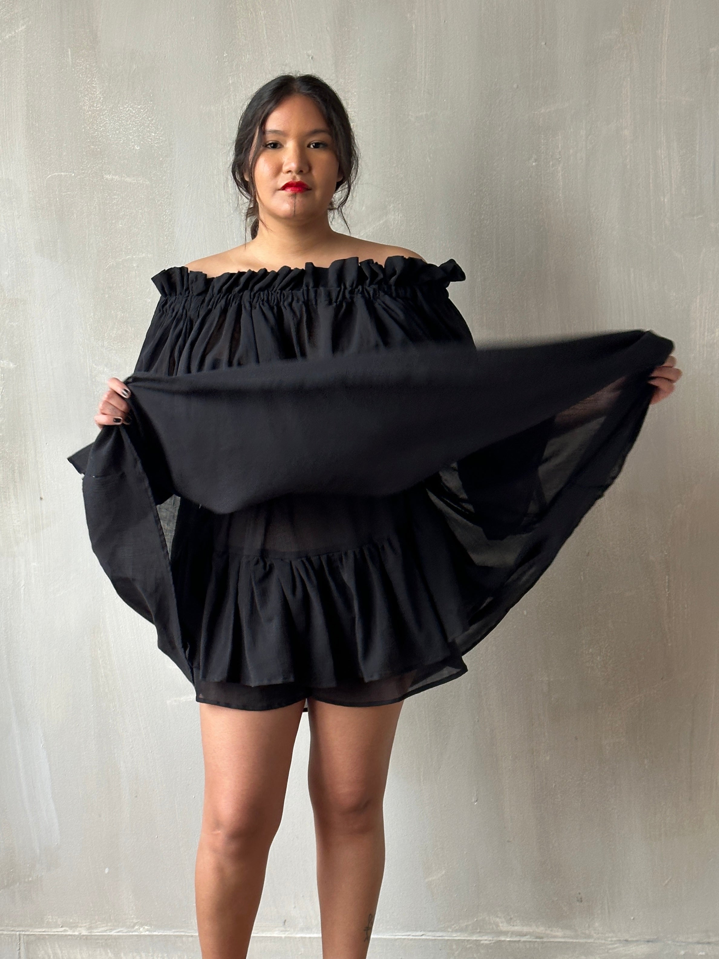 Paperbag Tunic in Black Cotton Voile (Made-to-Order)