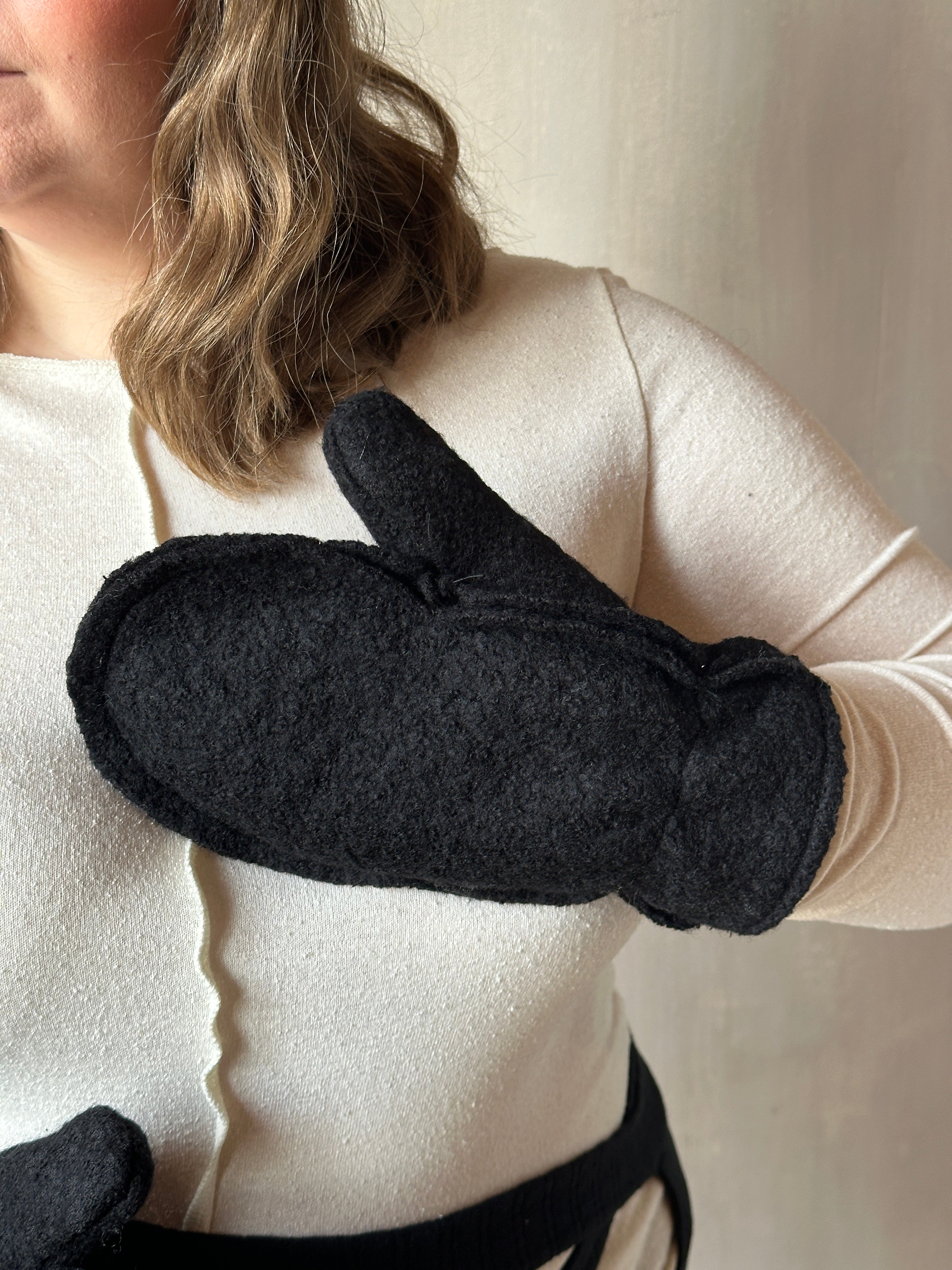 Winter '25 Reverse Seam Mittens in Black Wool (Pre-Order)