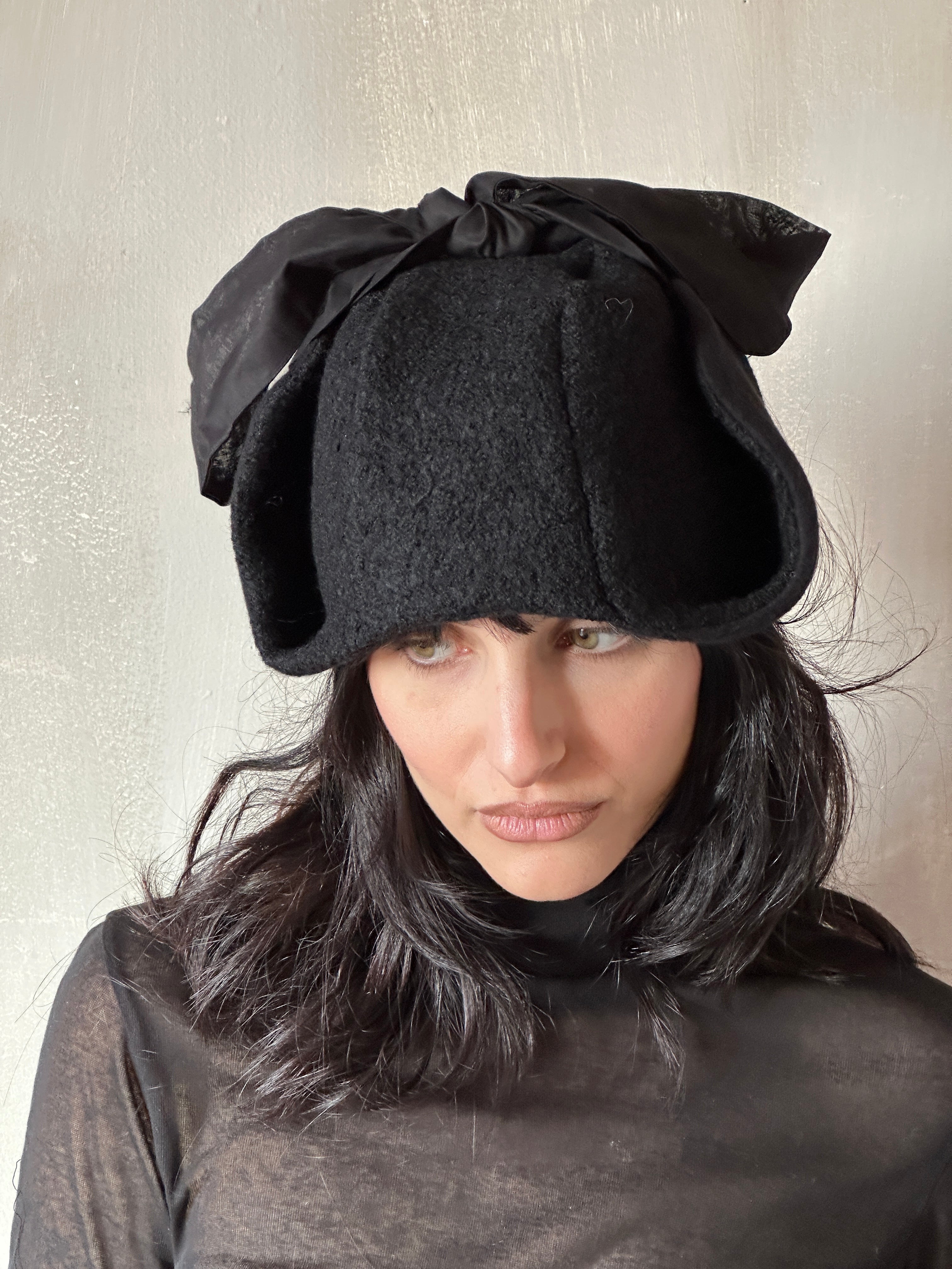 Winter '25 Spangenhelm Toque in Black Wool with ties (Pre-Order)