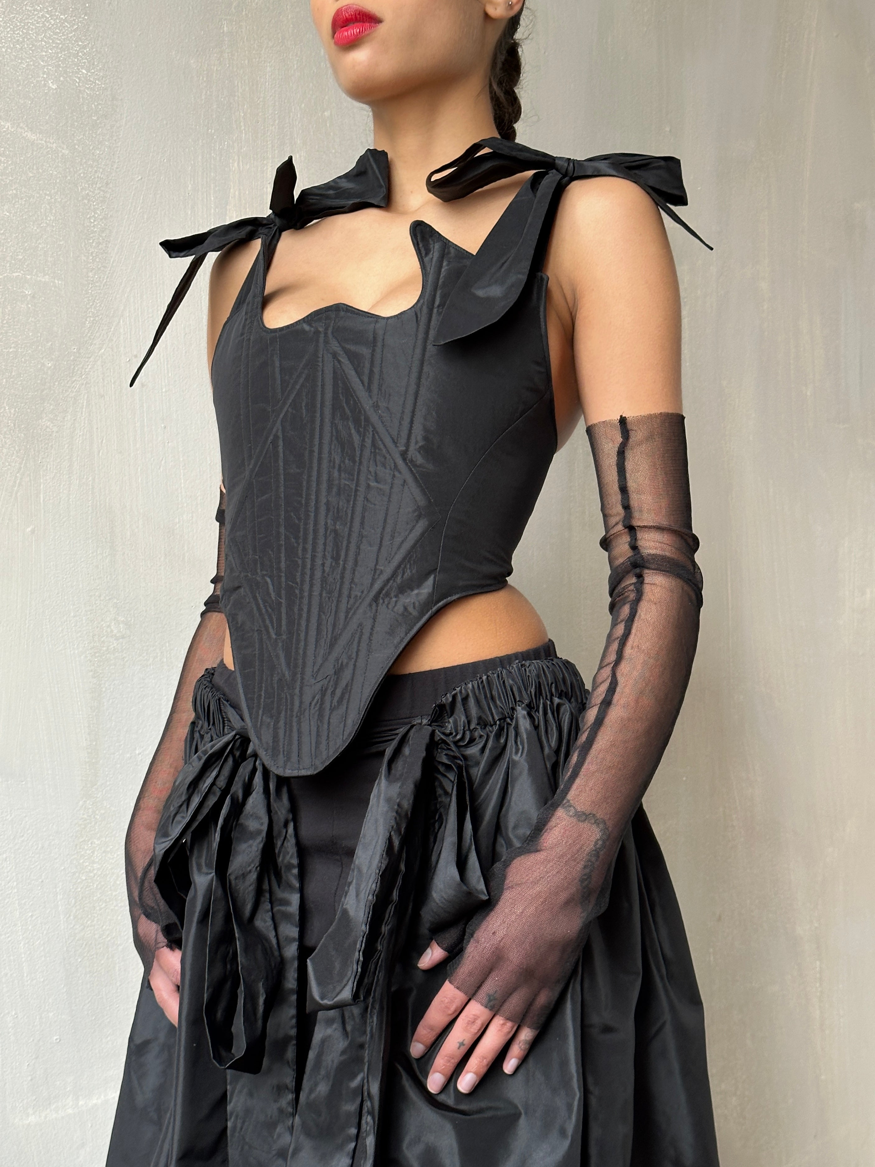 Spring '24 Diamond Demon Stays and Skirt in Black Silk (Limited Edition)