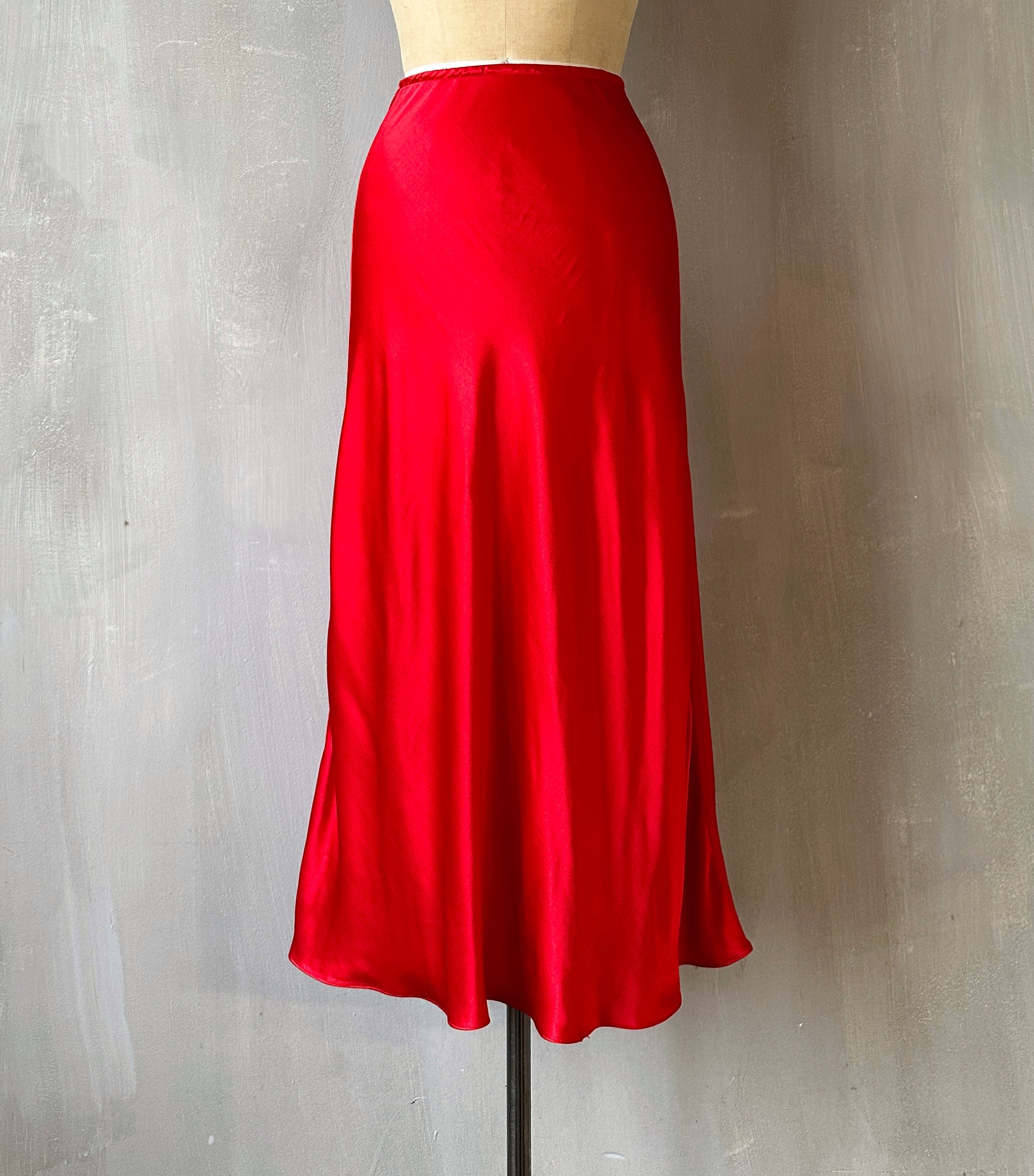 Bias Cut Red Slip Skirt (Made-to-Order)