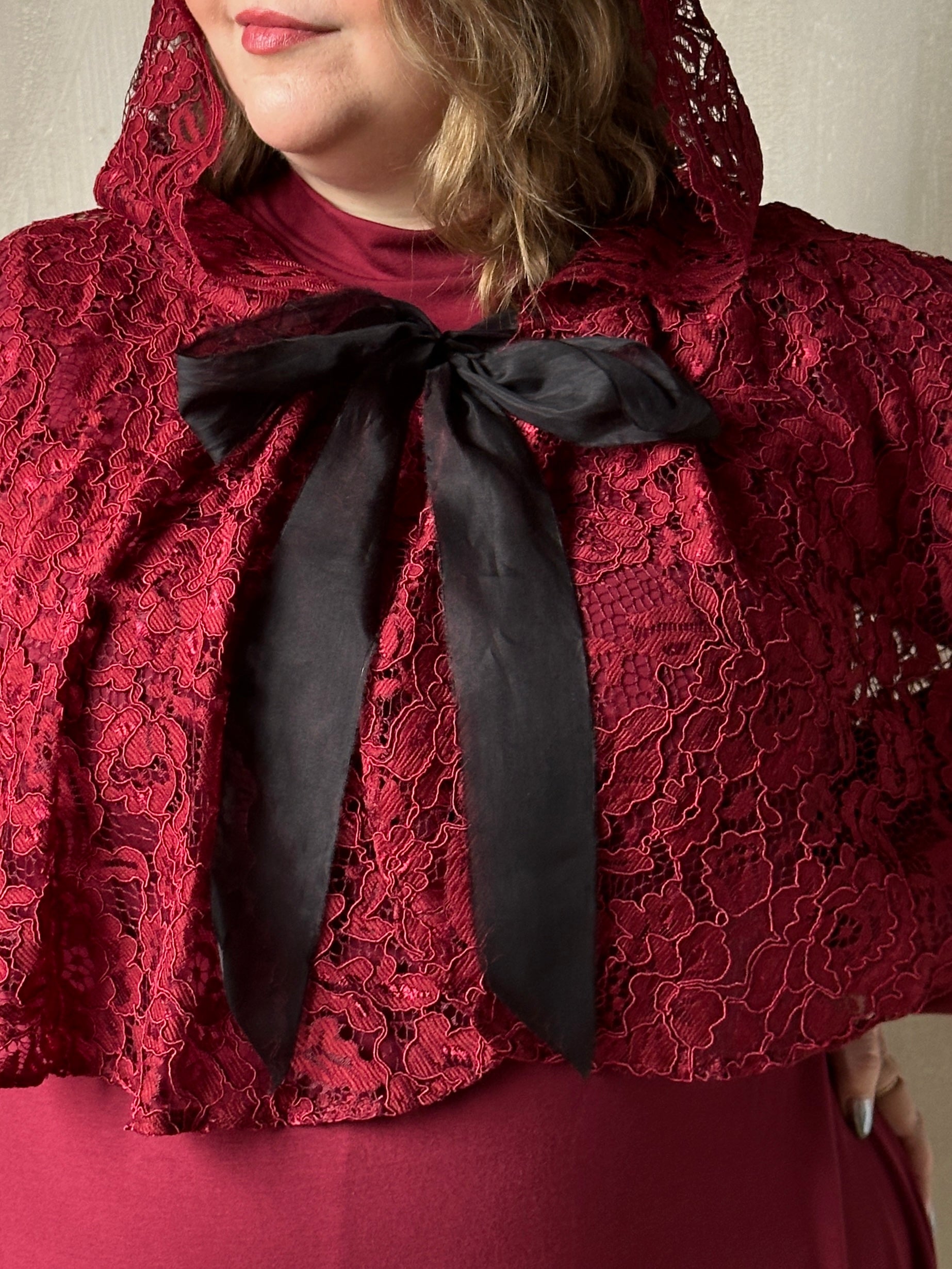 Holiday ‘24: Hooded Capelet in Mourning Lace, Sanguine (Pre-Order)