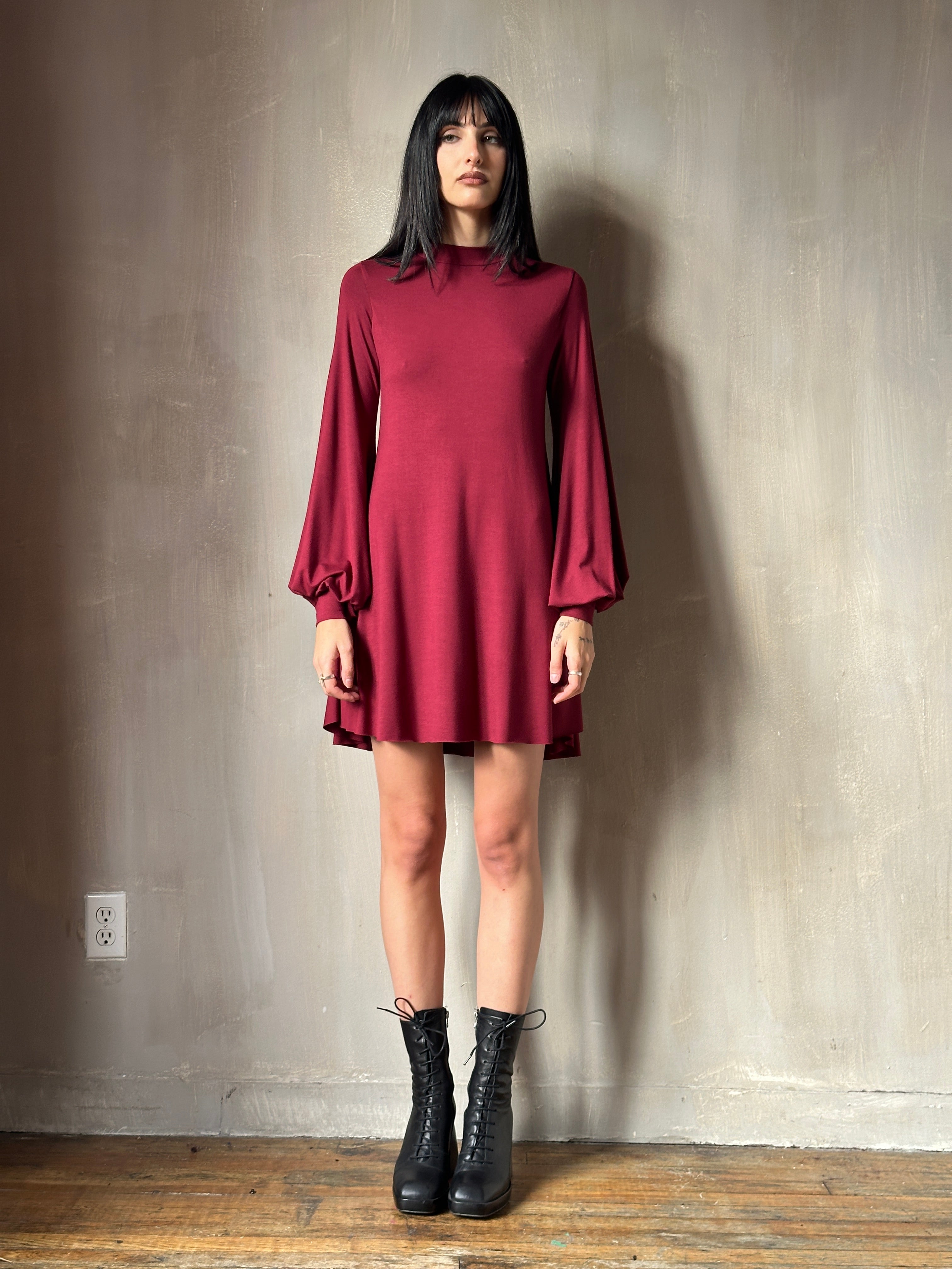 Holiday '24: Bishop Sleeve Mini Dress in Blood Red (Pre-Order)