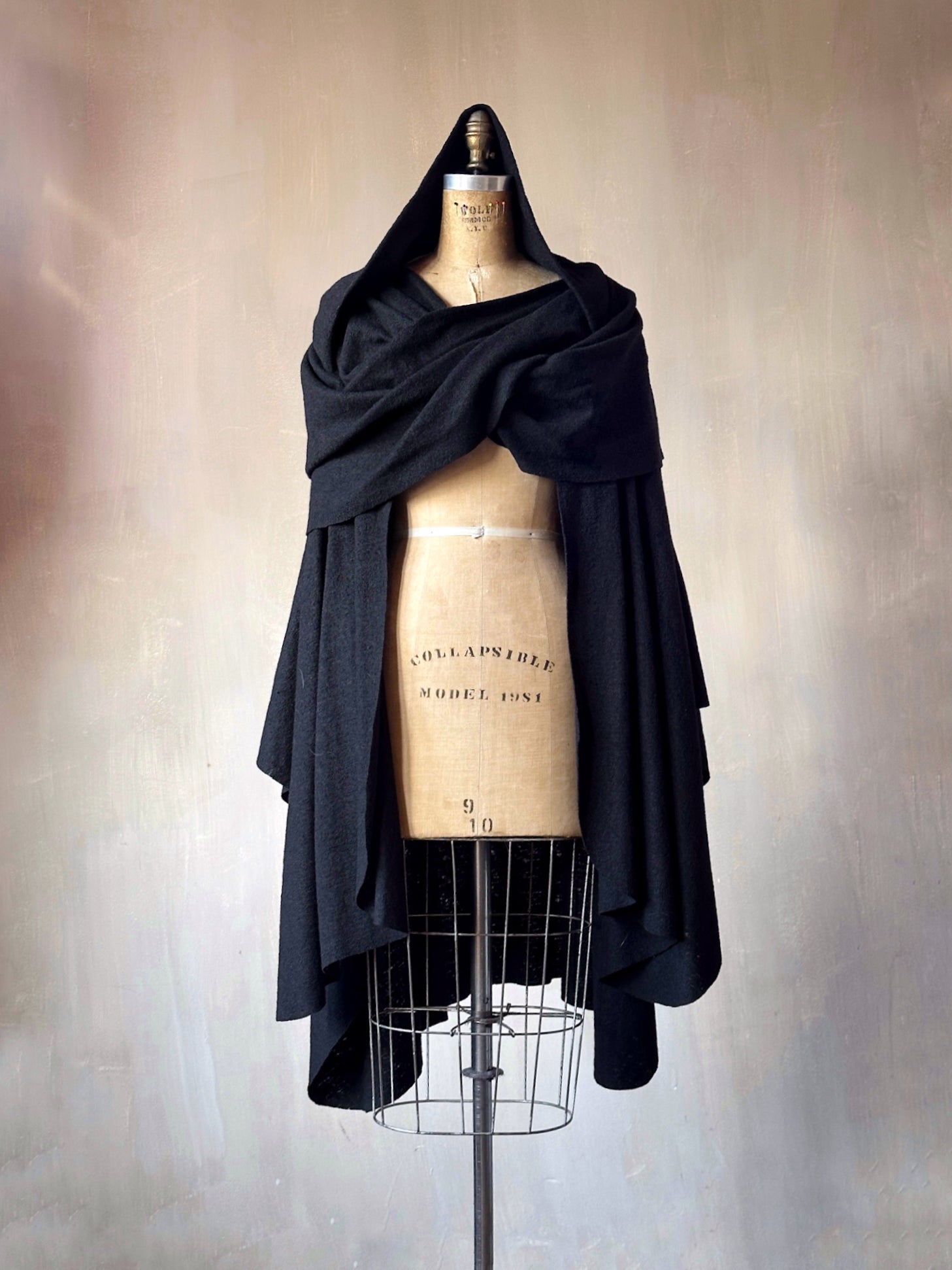 Mythic Cape in Black Boiled Wool (Pre-Order)