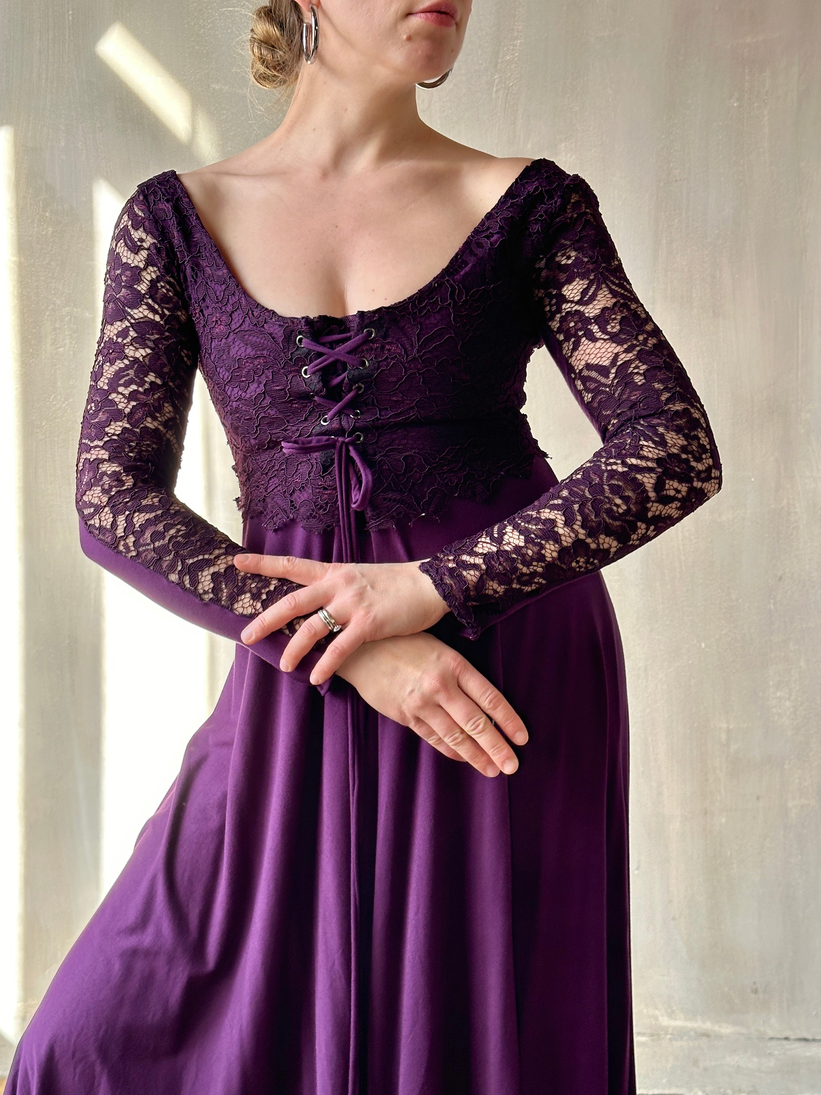 Sample Sale Lace Overlay Dress in Purple Nightshade Size I V I