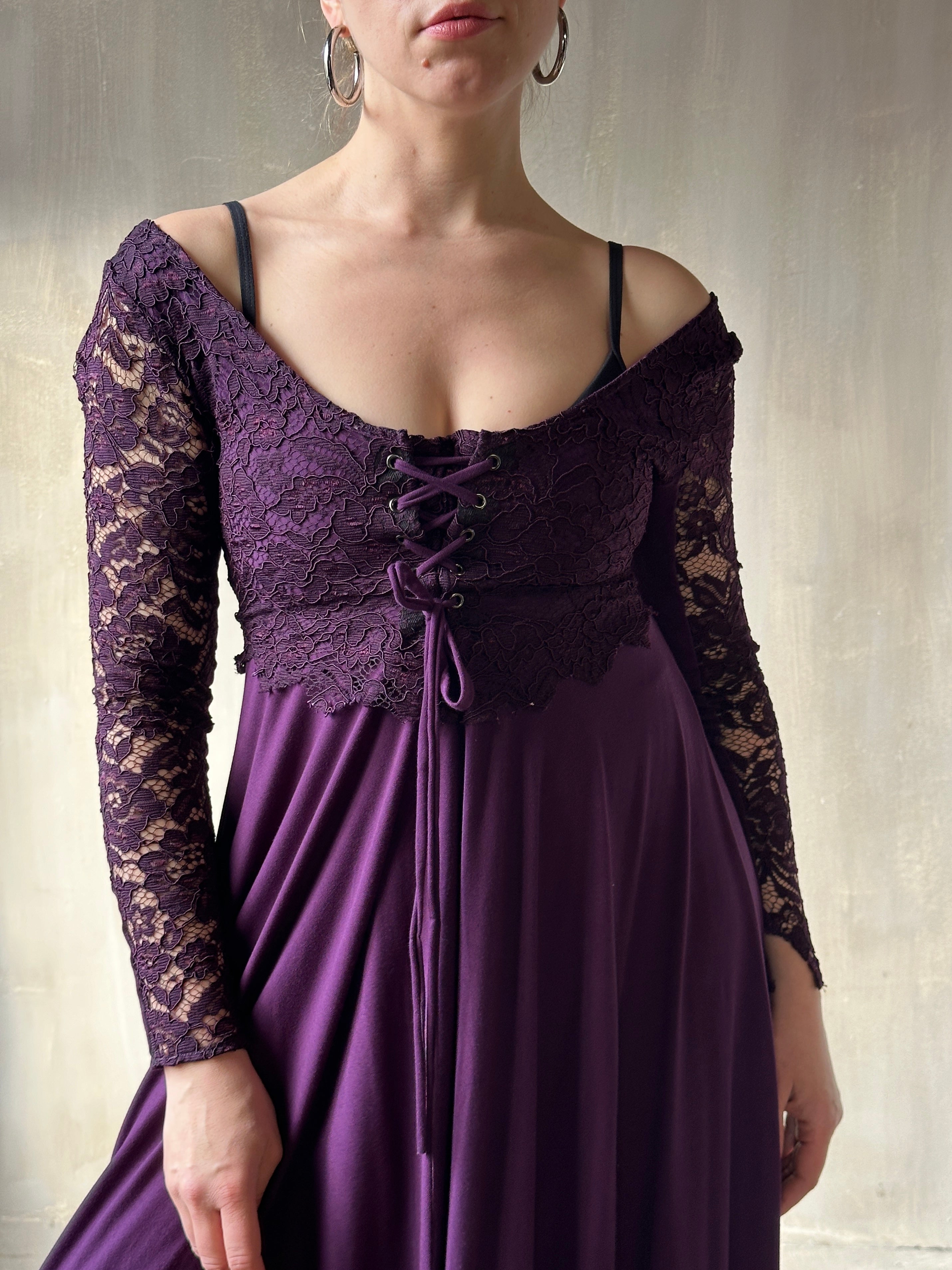 Sample Sale: Lace Overlay Dress in Purple Nightshade (Size I & V)