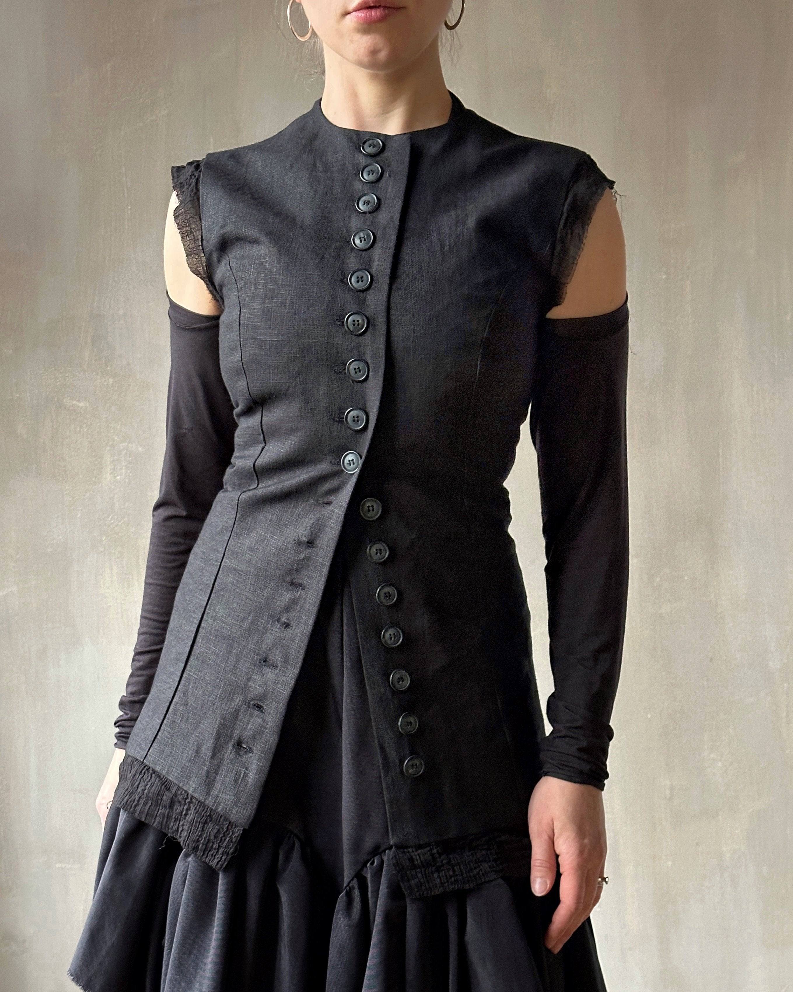 FW'24: Long Button-Front Tails Vest in Linen (Pre-Order)