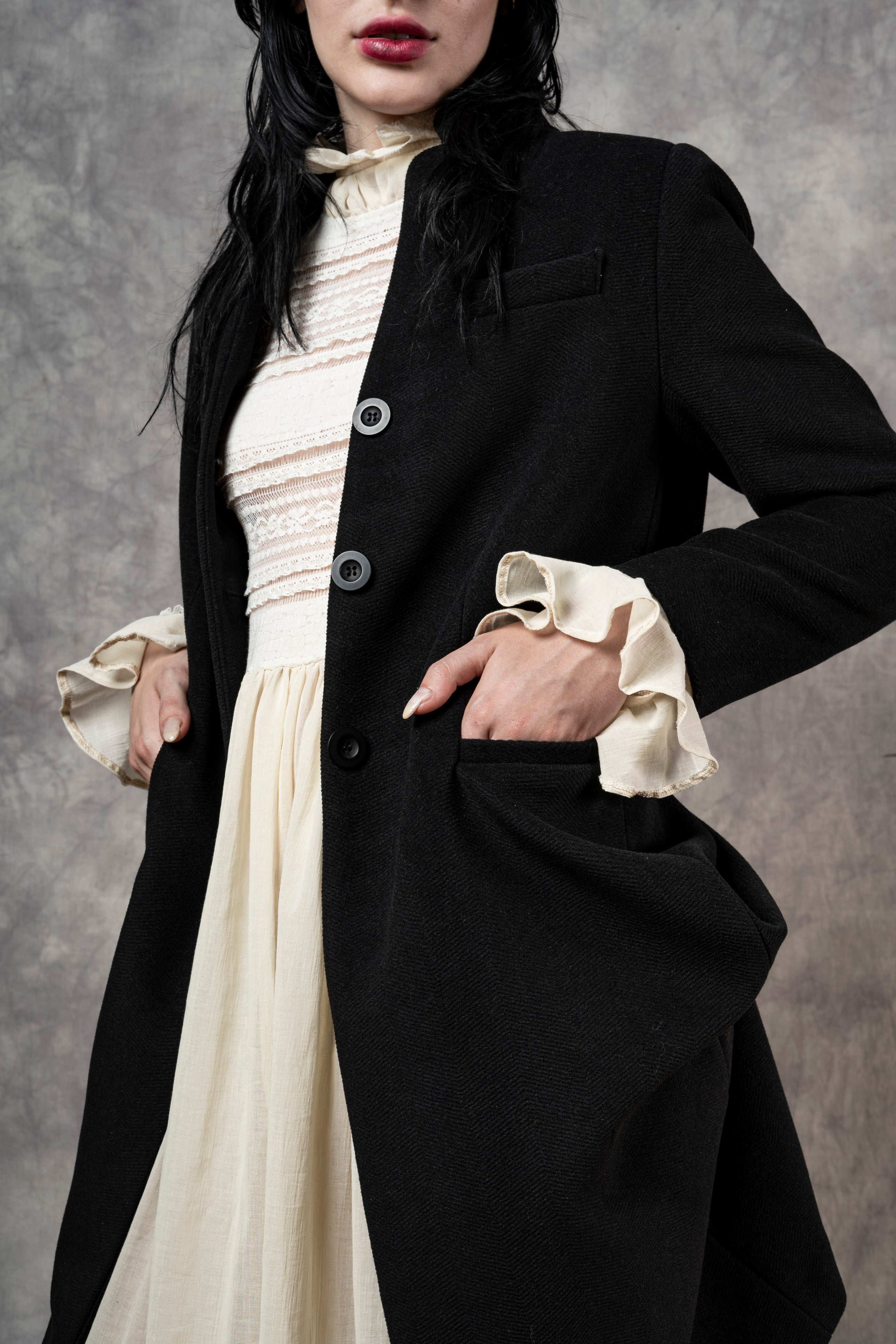 FW'24: Stand Collar Coat with Bustle (In Stock)