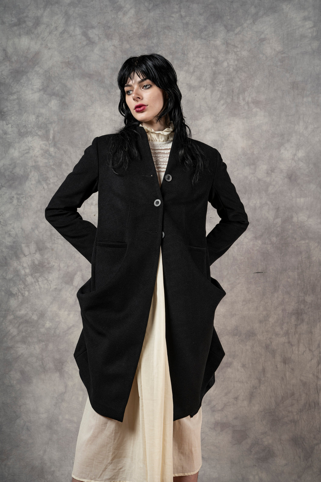 FW23 Stand Collar Coat with Bustle (Limited Edition, In- Stock