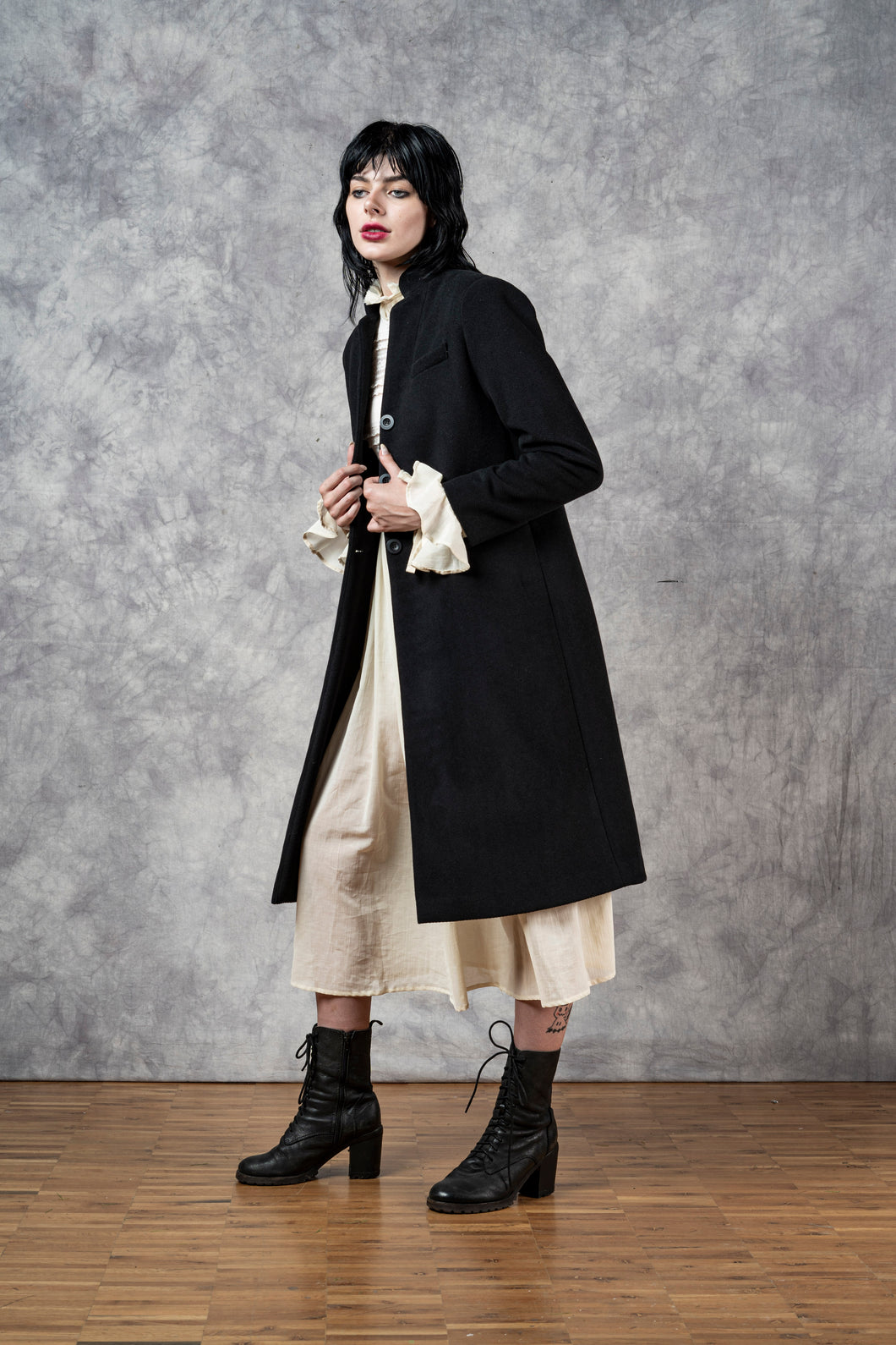 FW23 Stand Collar Coat with Bustle (Limited Edition, In- Stock