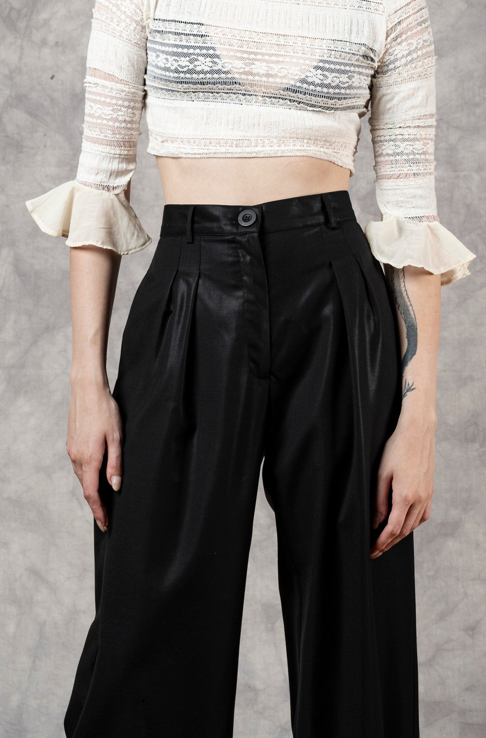 Wide Leg Trouser in Black Wool