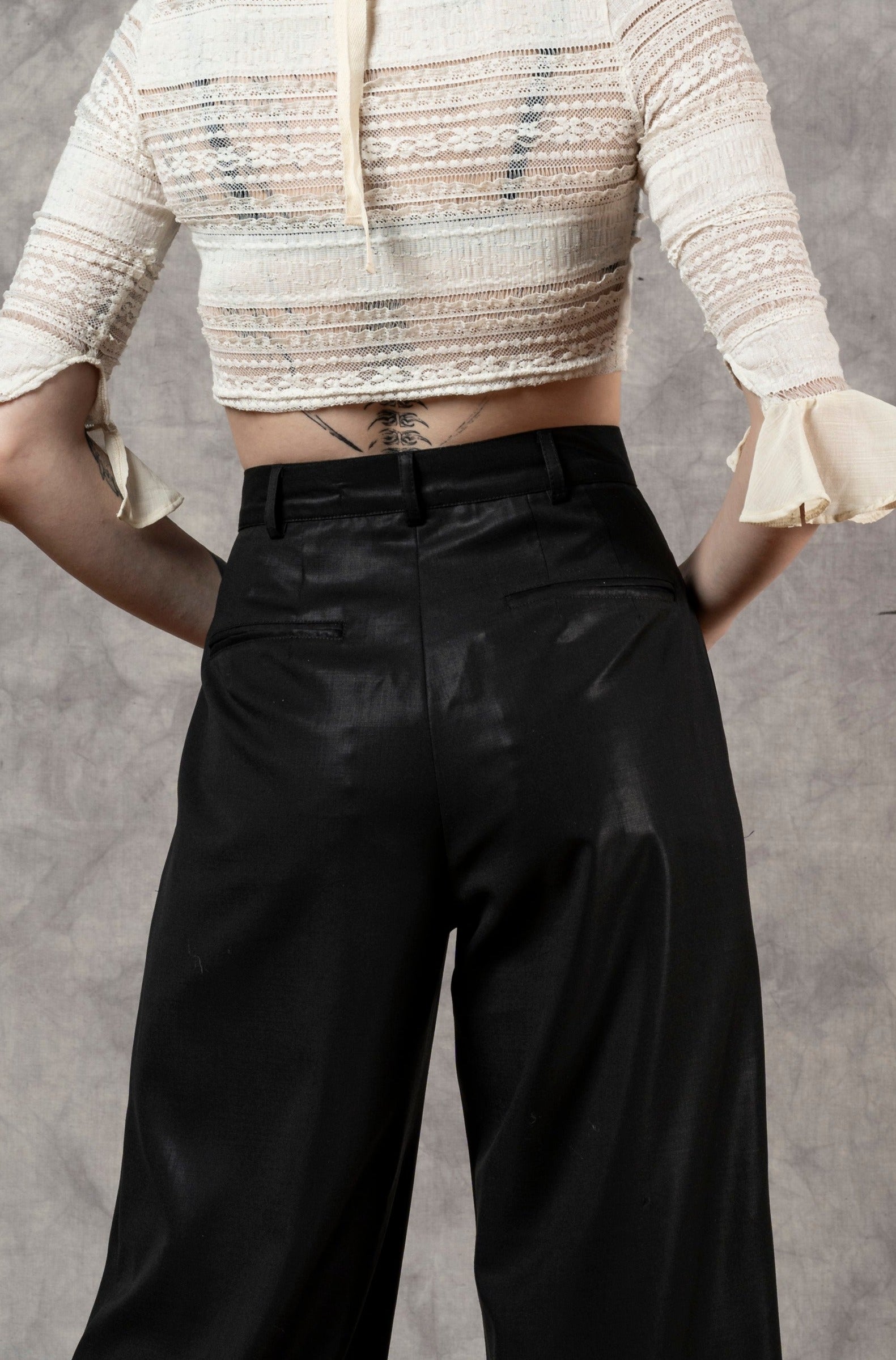 Wide Leg Trouser in Black Wool