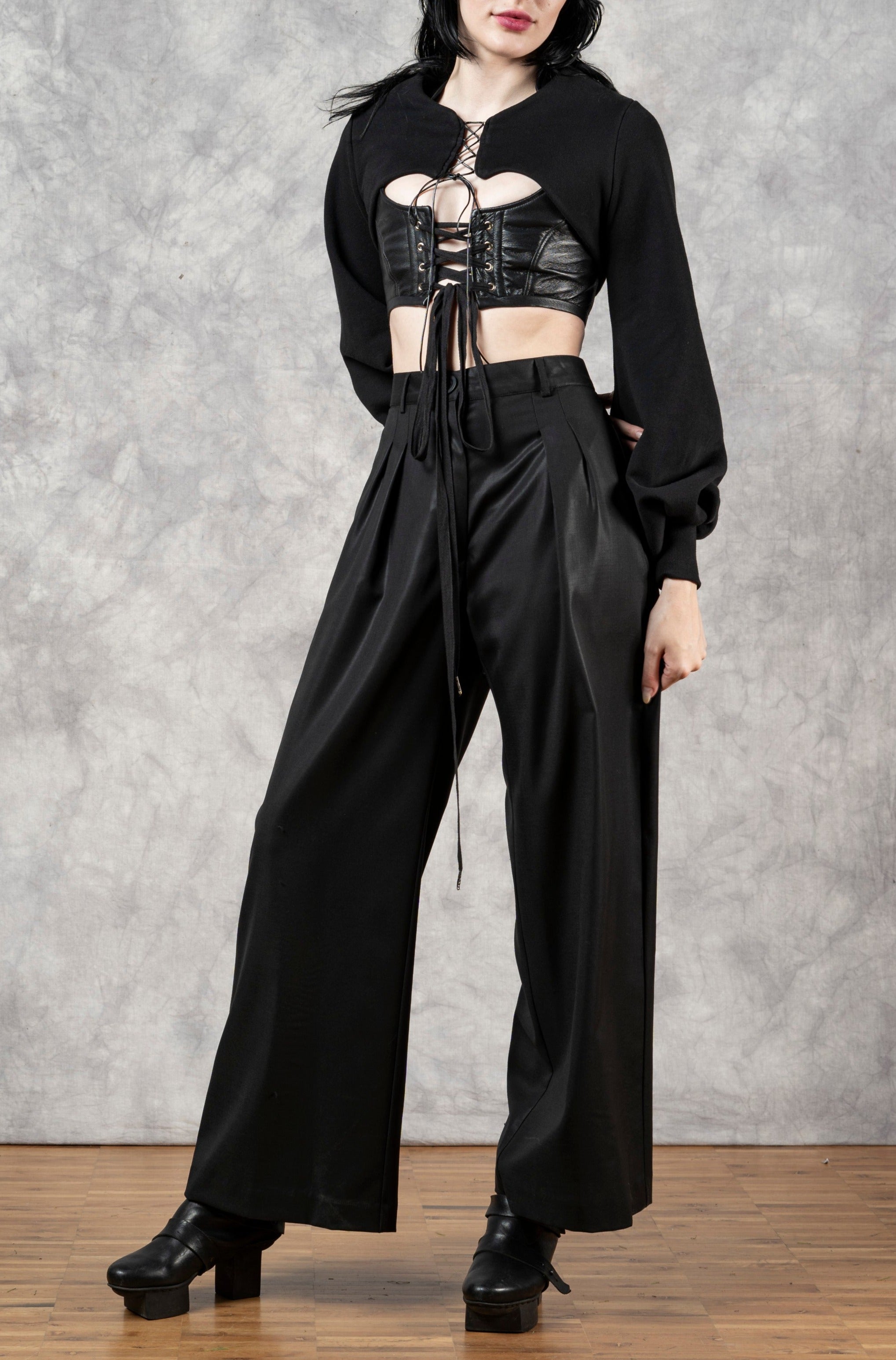 Wide Leg Trouser in Black Wool