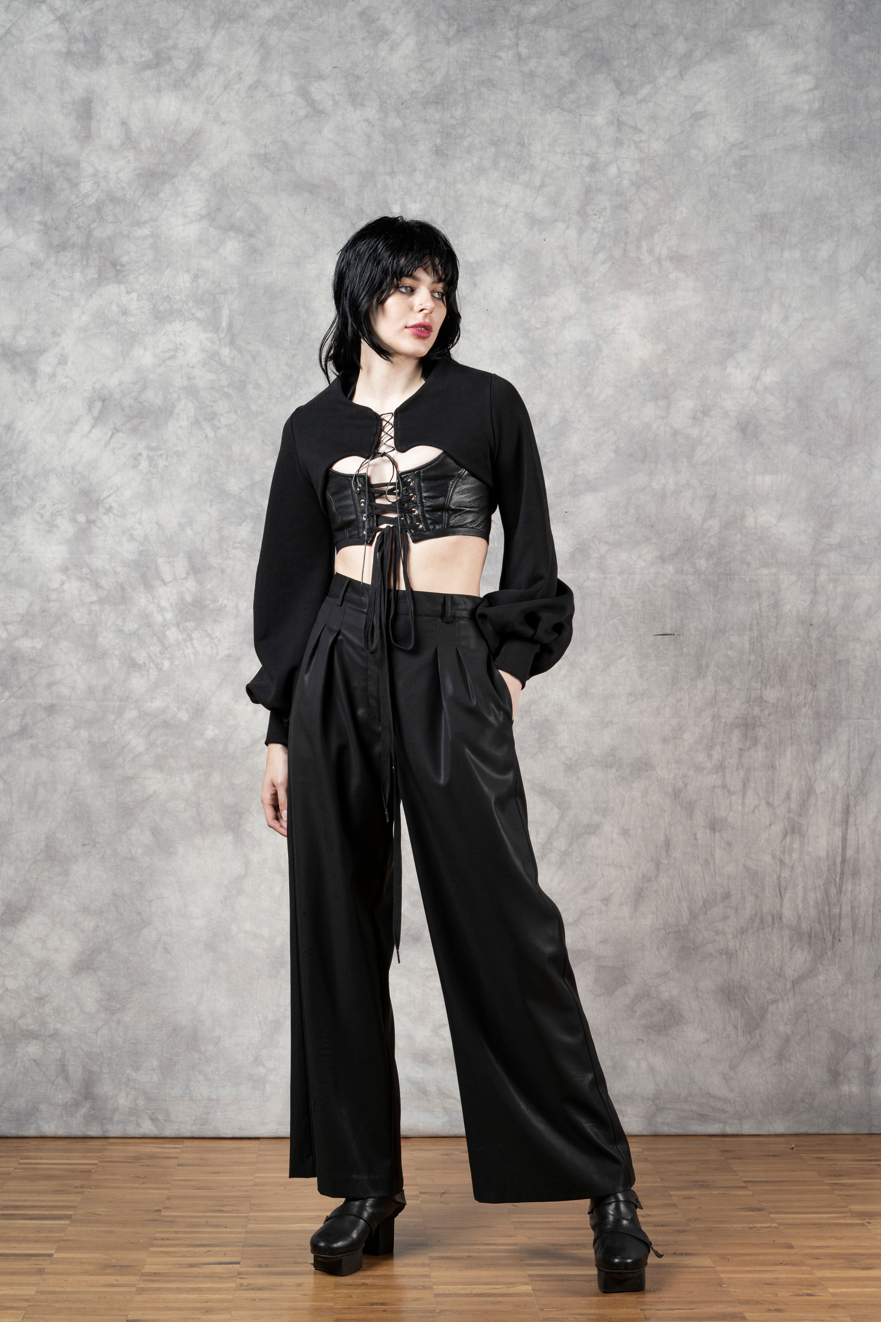 Wide Leg Trouser in Black Wool