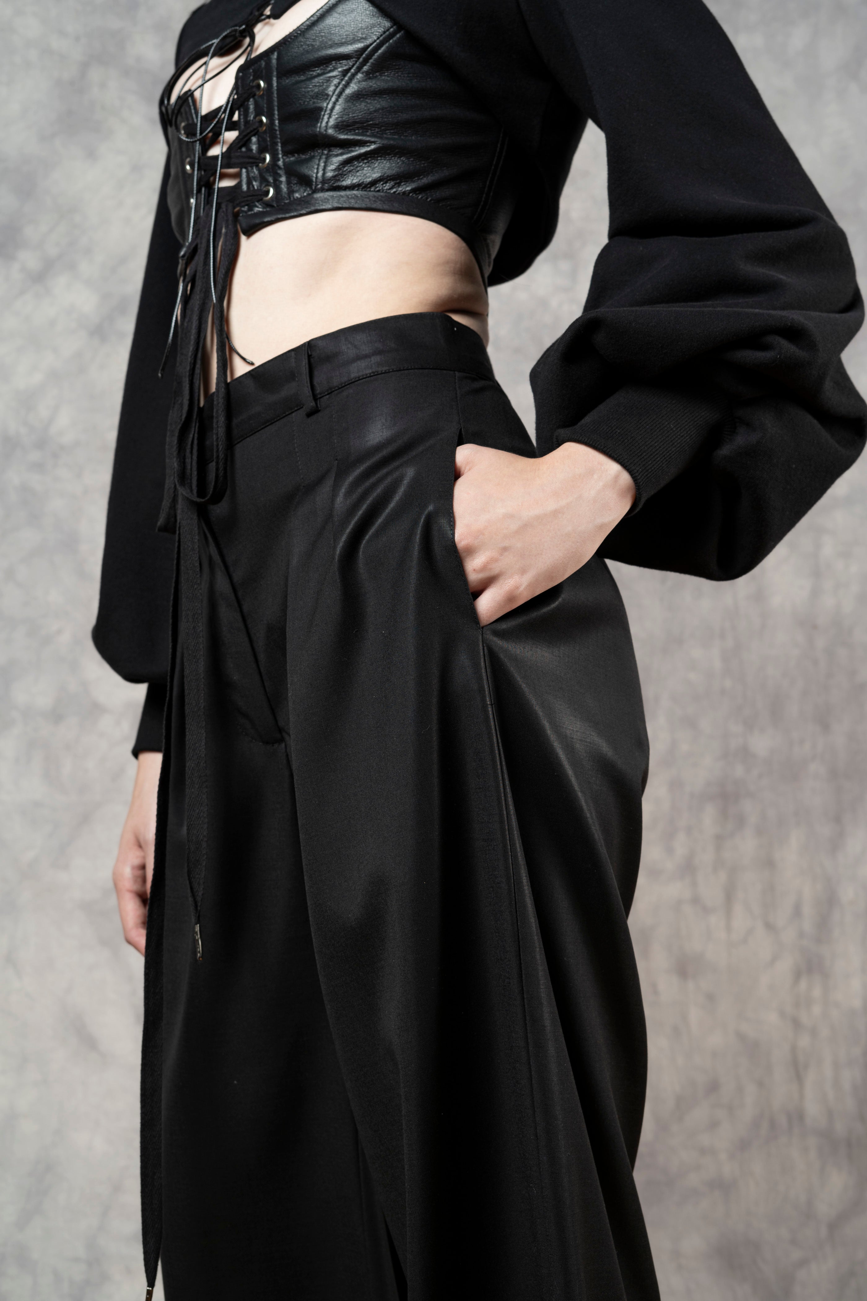 Wide Leg Trouser in Black Wool