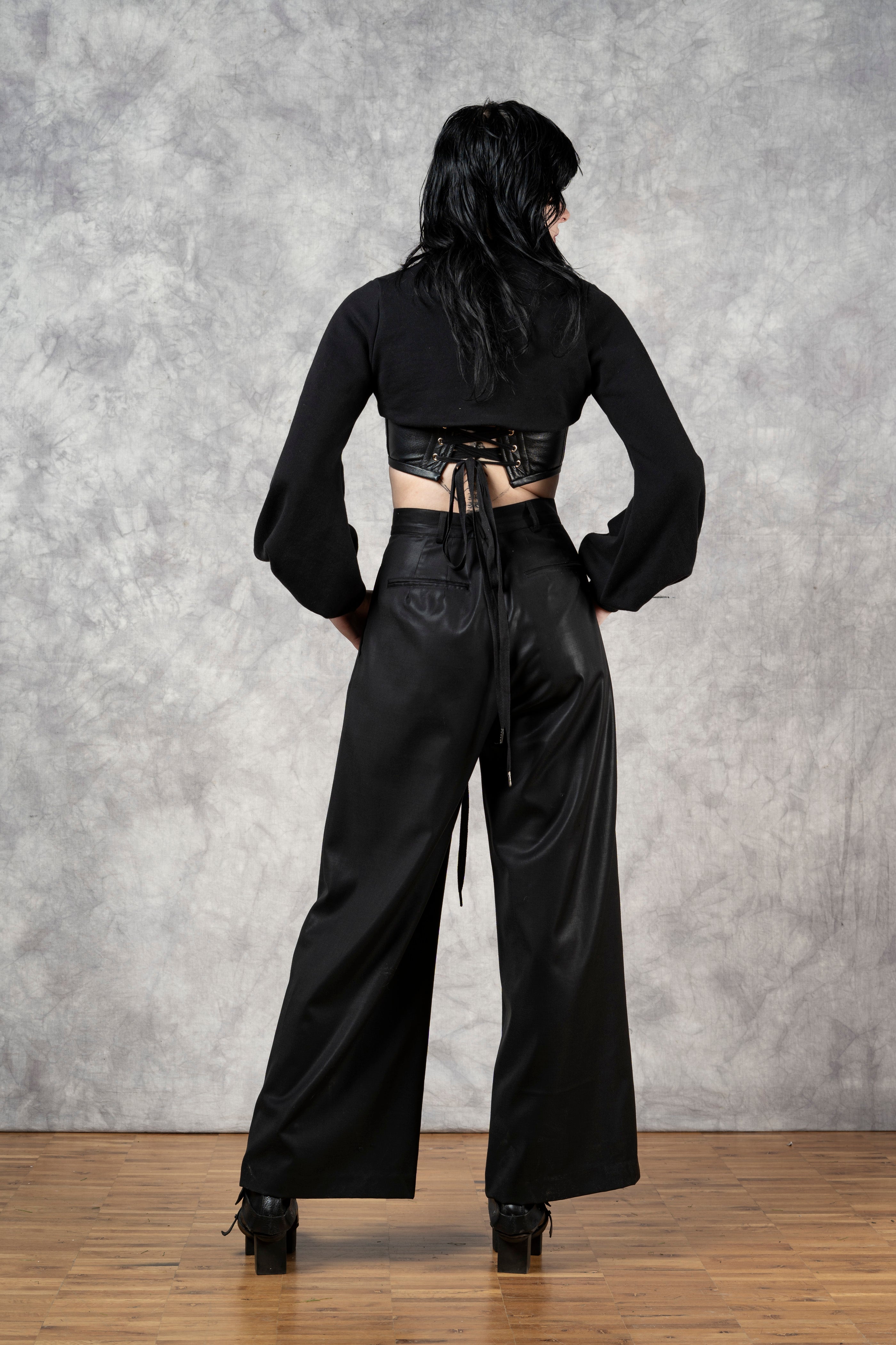 Wide Leg Trouser in Black Wool