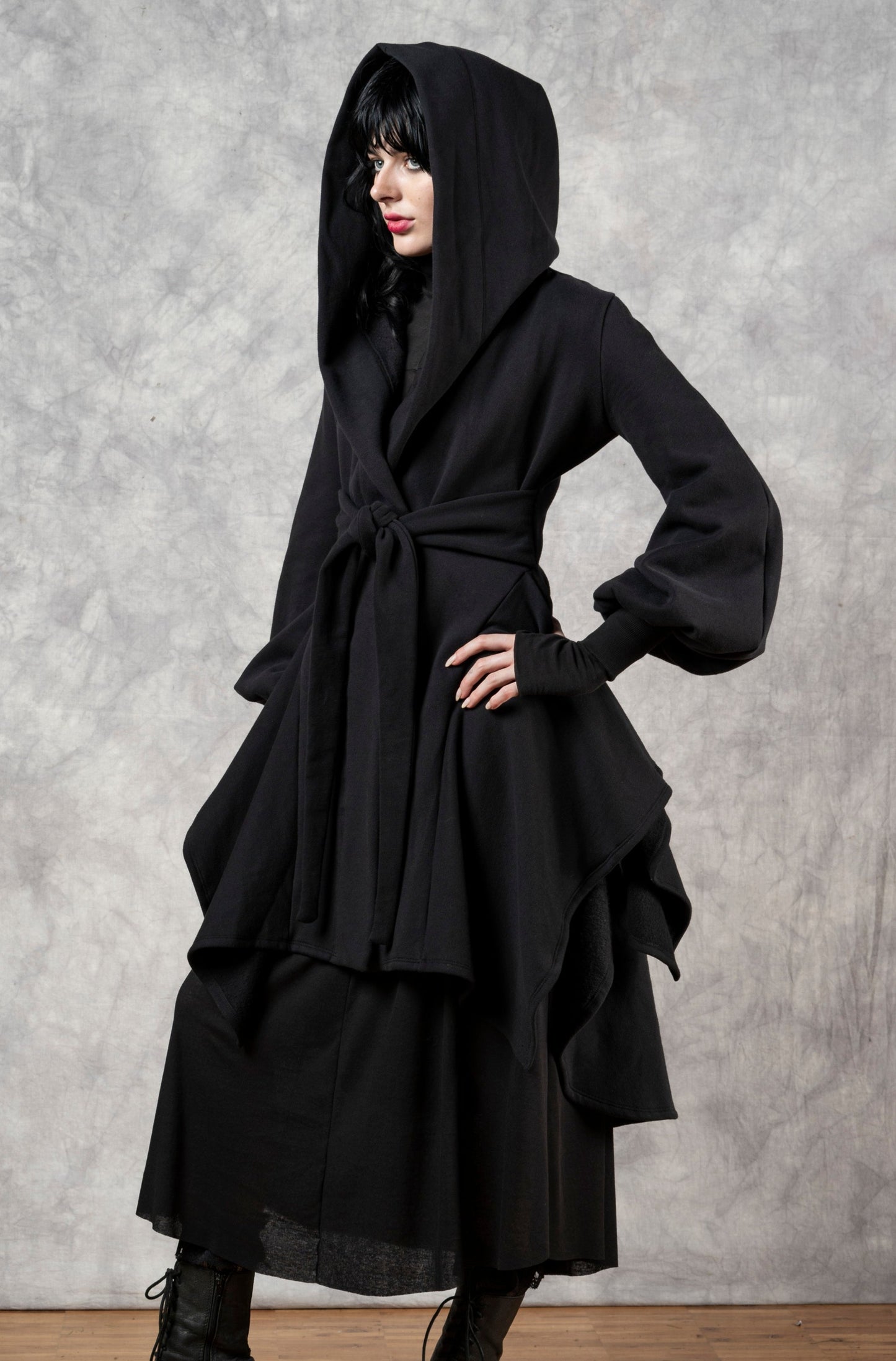 Organic Cotton Hooded Robe - In Black